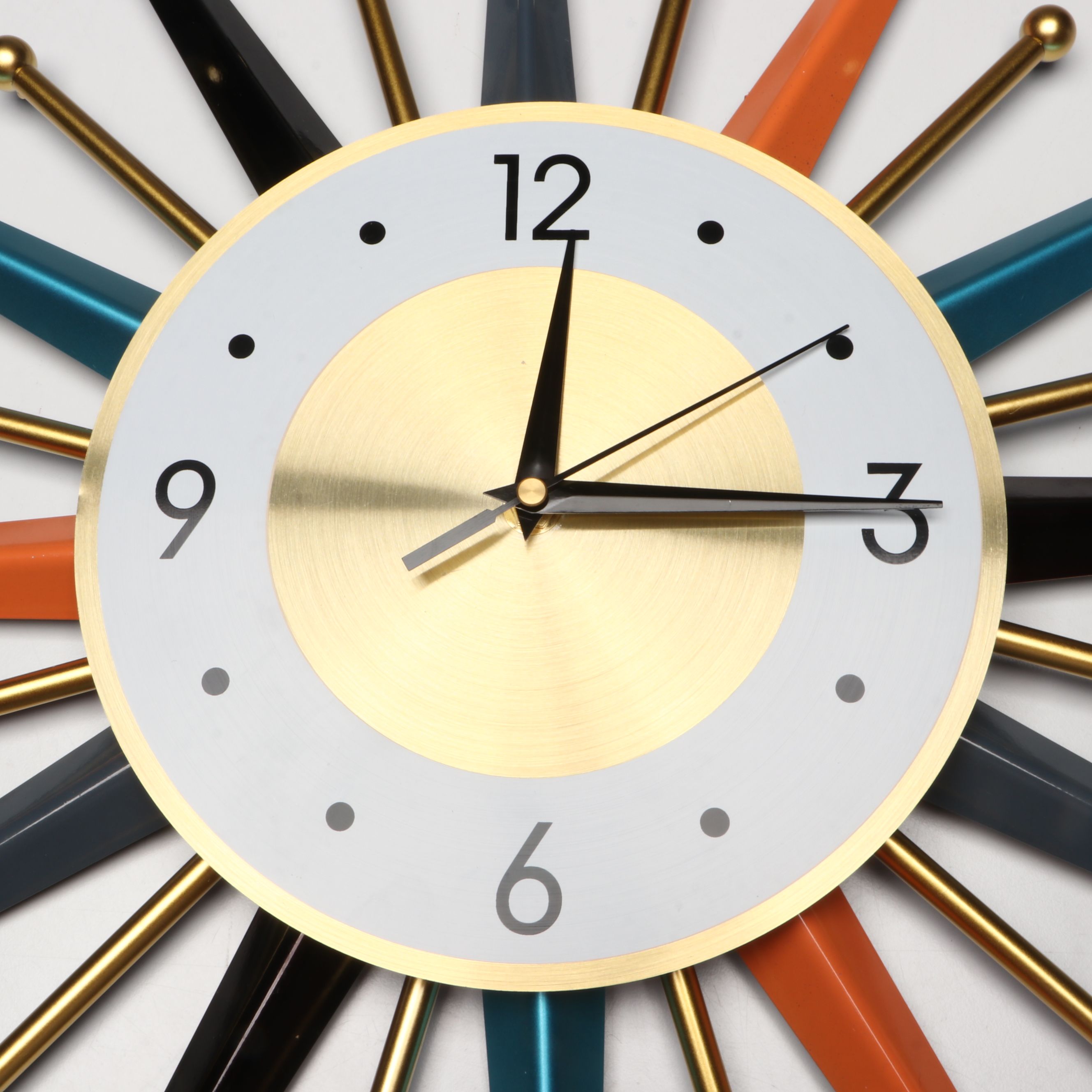 Mid Century Modern Style Multicolored Starburst Metal Wall Clock