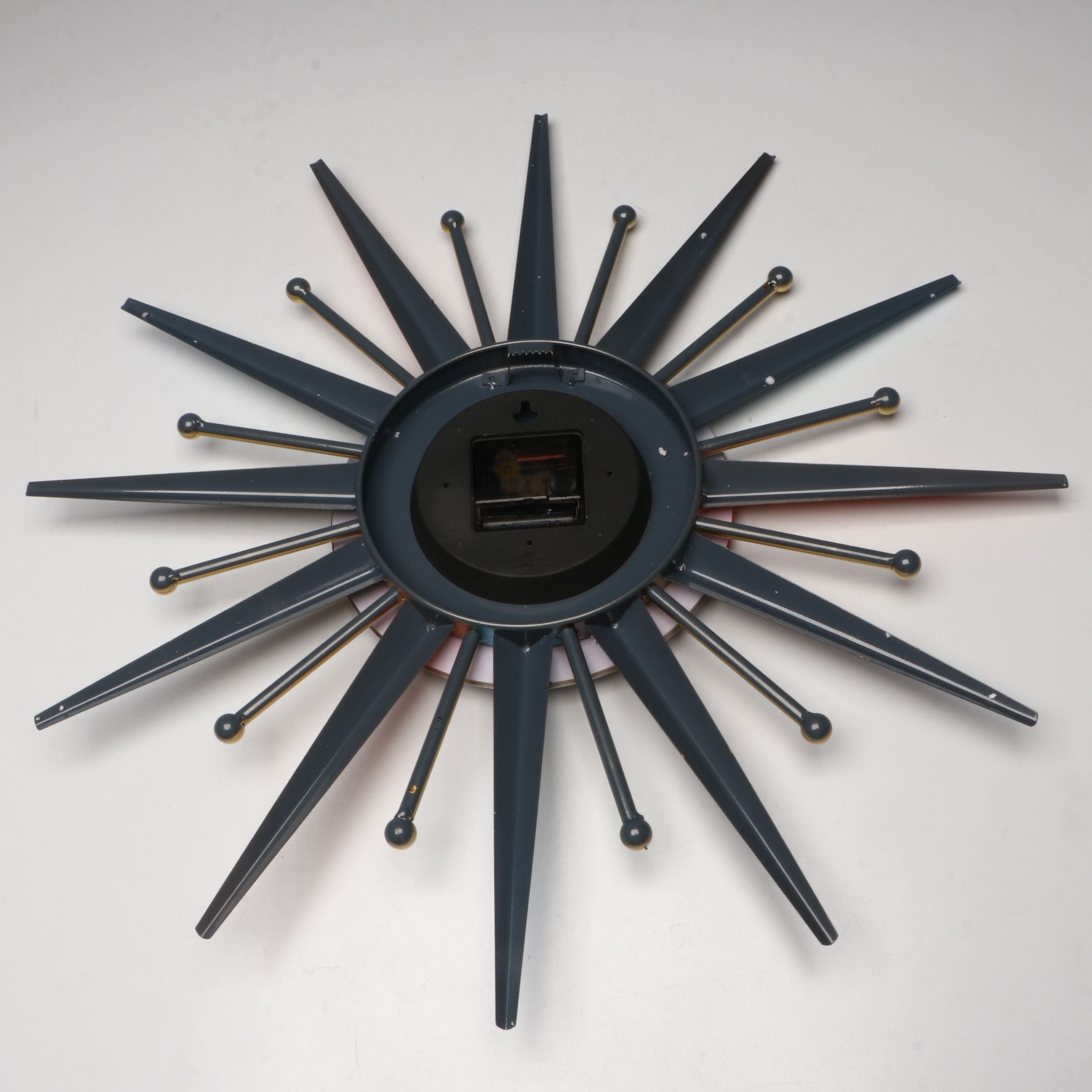 Mid Century Modern Style Multicolored Starburst Metal Wall Clock