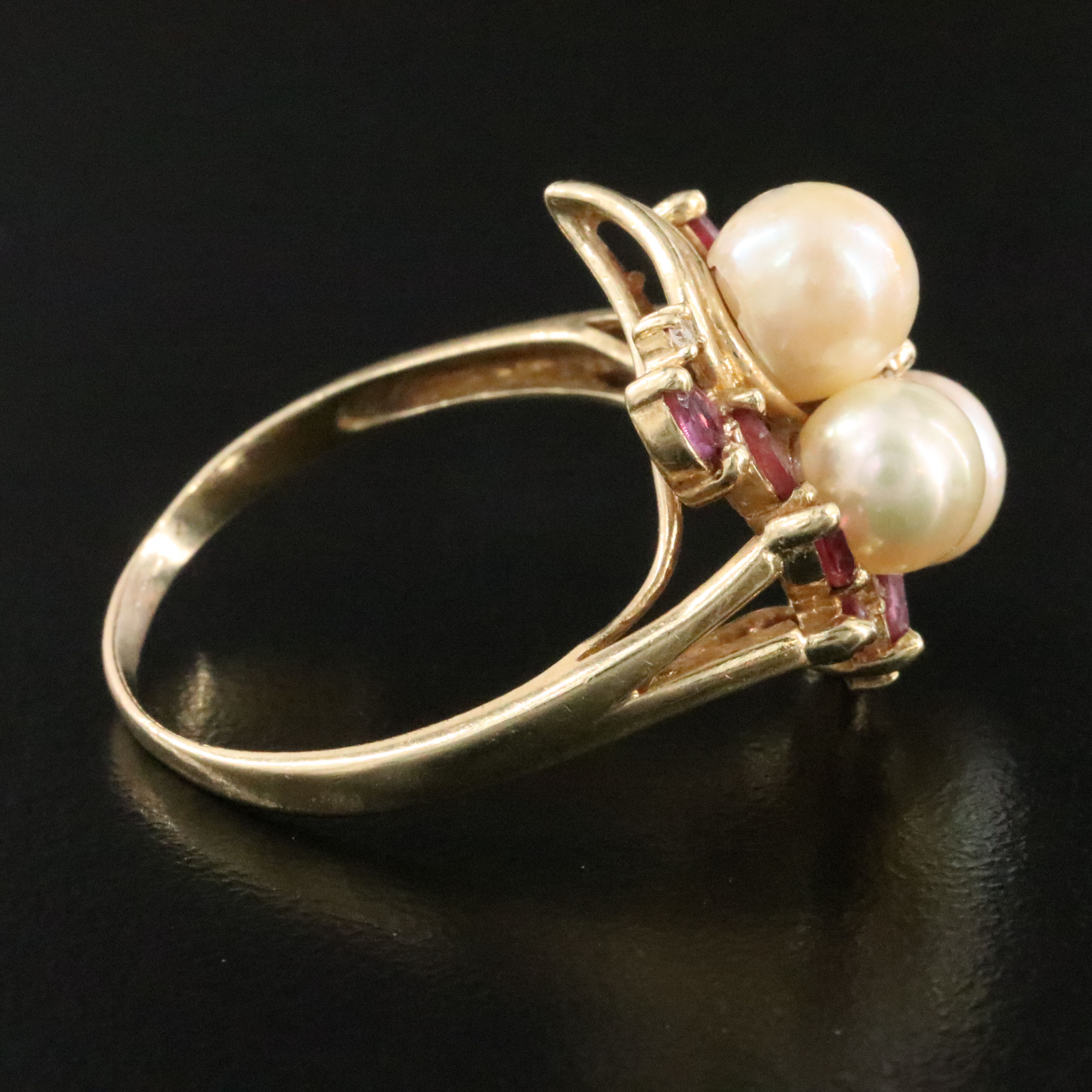 14K Pearl, Ruby, and Diamond Ring