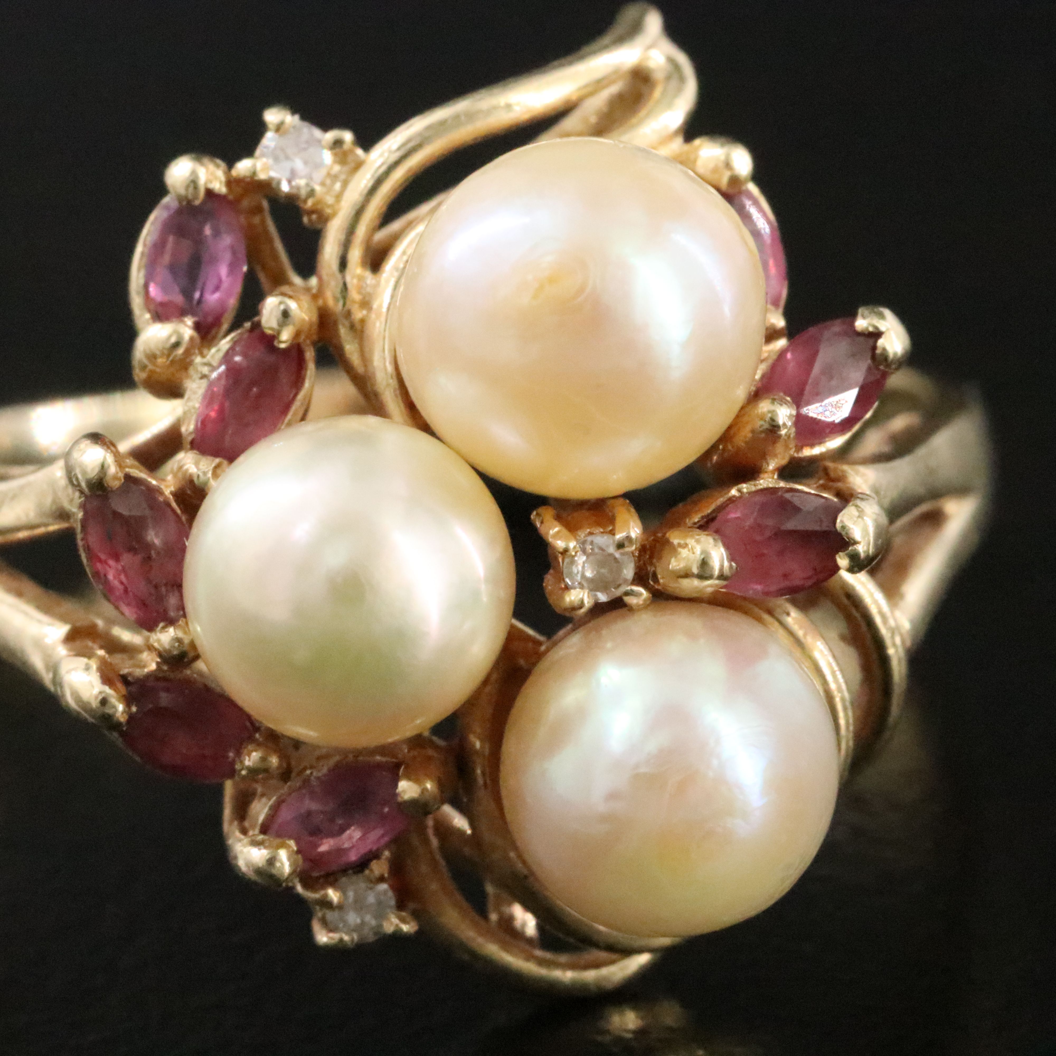 14K Pearl, Ruby, and Diamond Ring