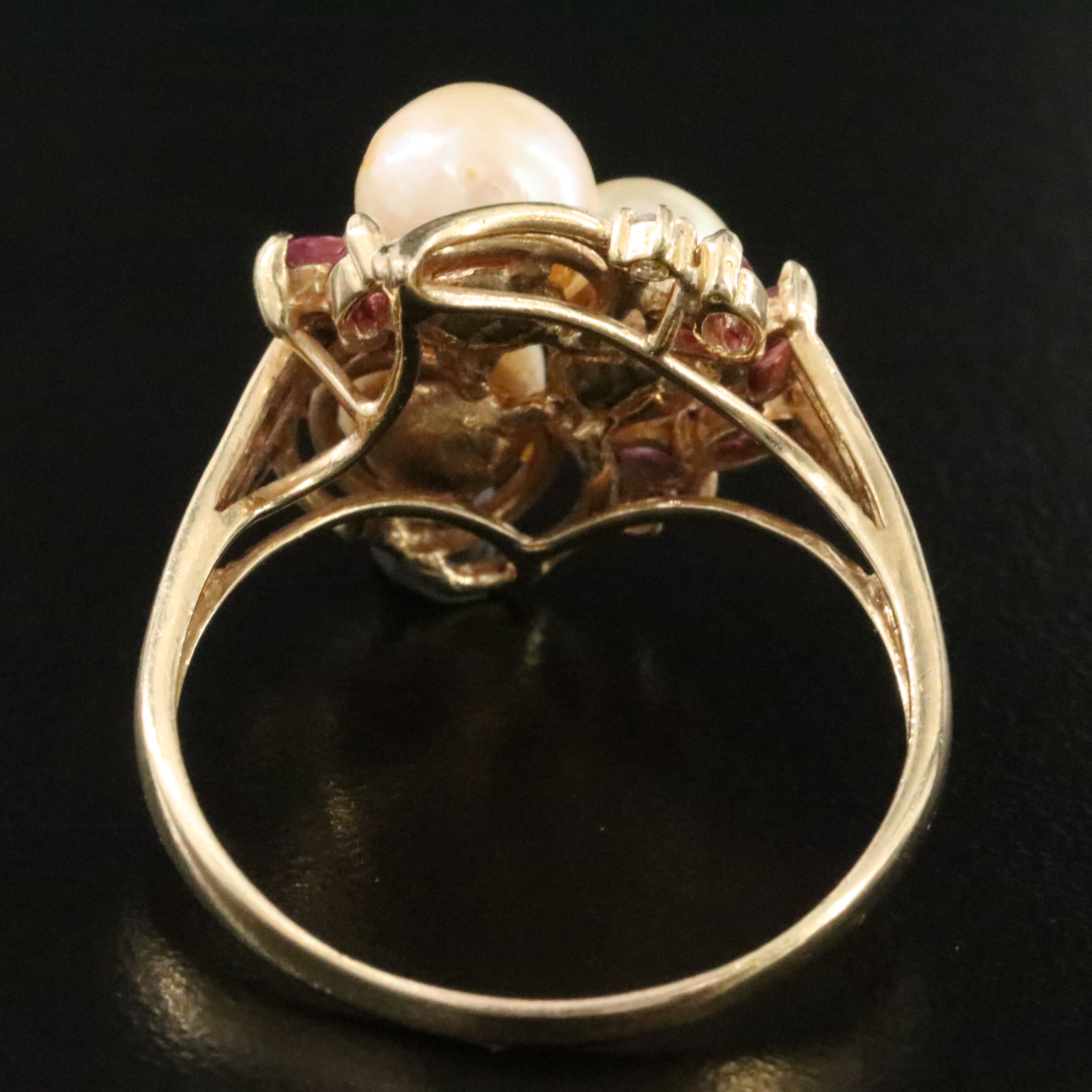 14K Pearl, Ruby, and Diamond Ring