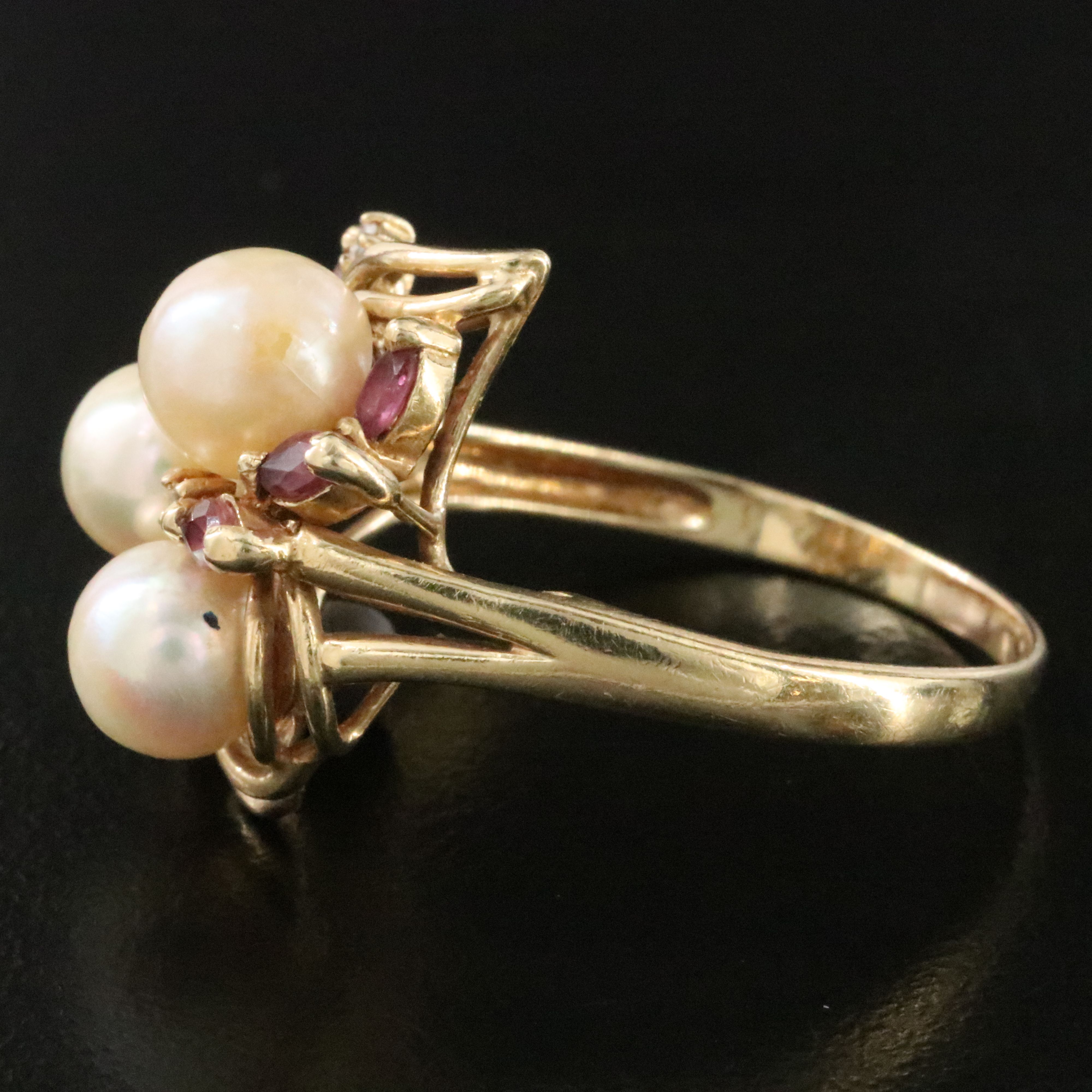 14K Pearl, Ruby, and Diamond Ring