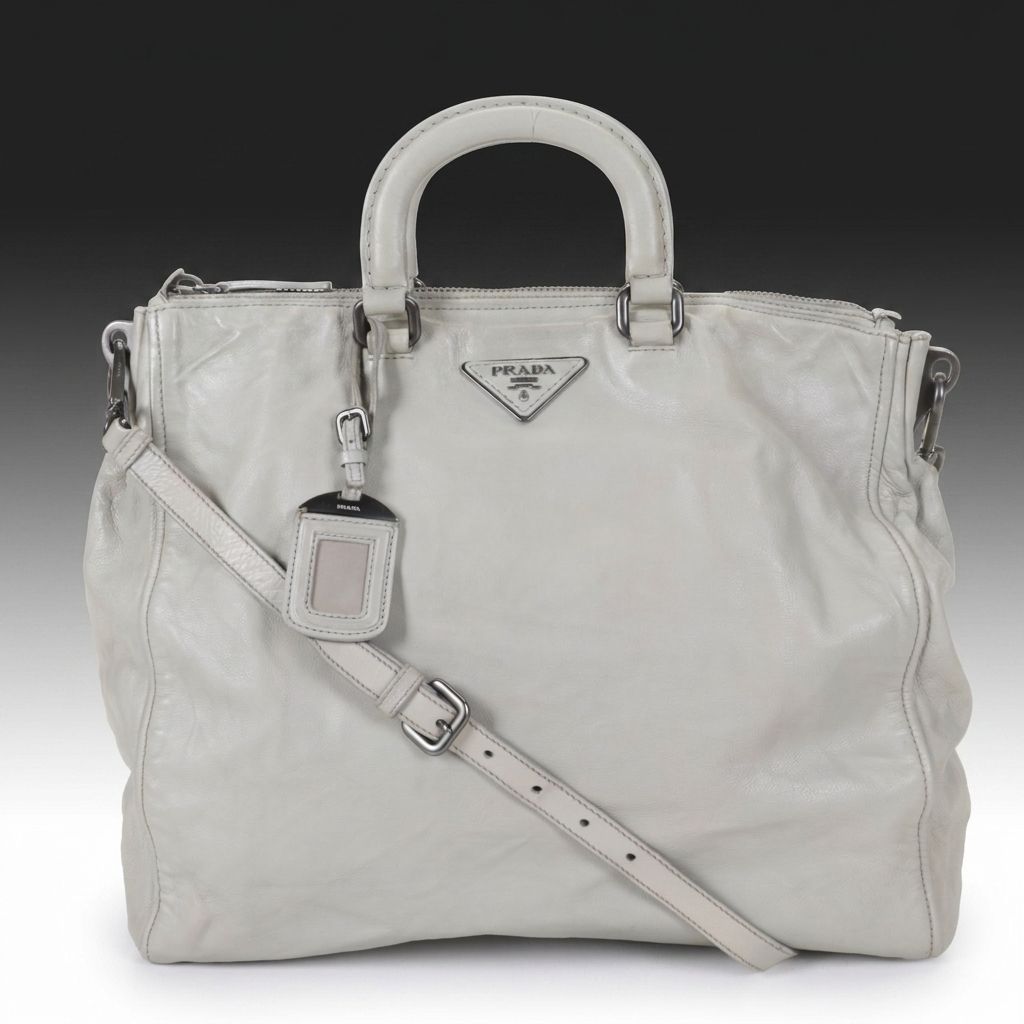 Prada Gray Leather Two-Way Tote Bag