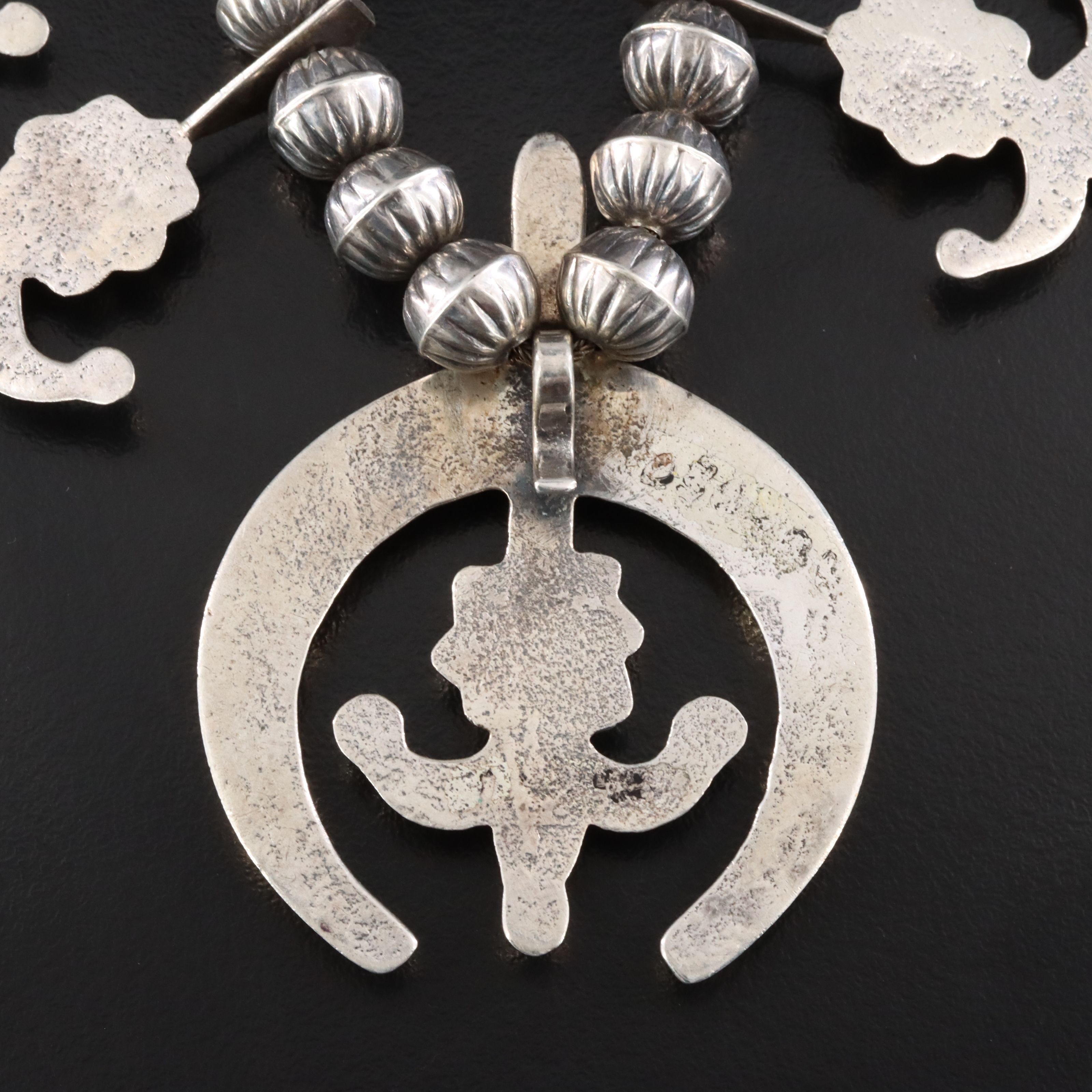 Southwestern Sterling Sand Cast Squash Blossom Necklace