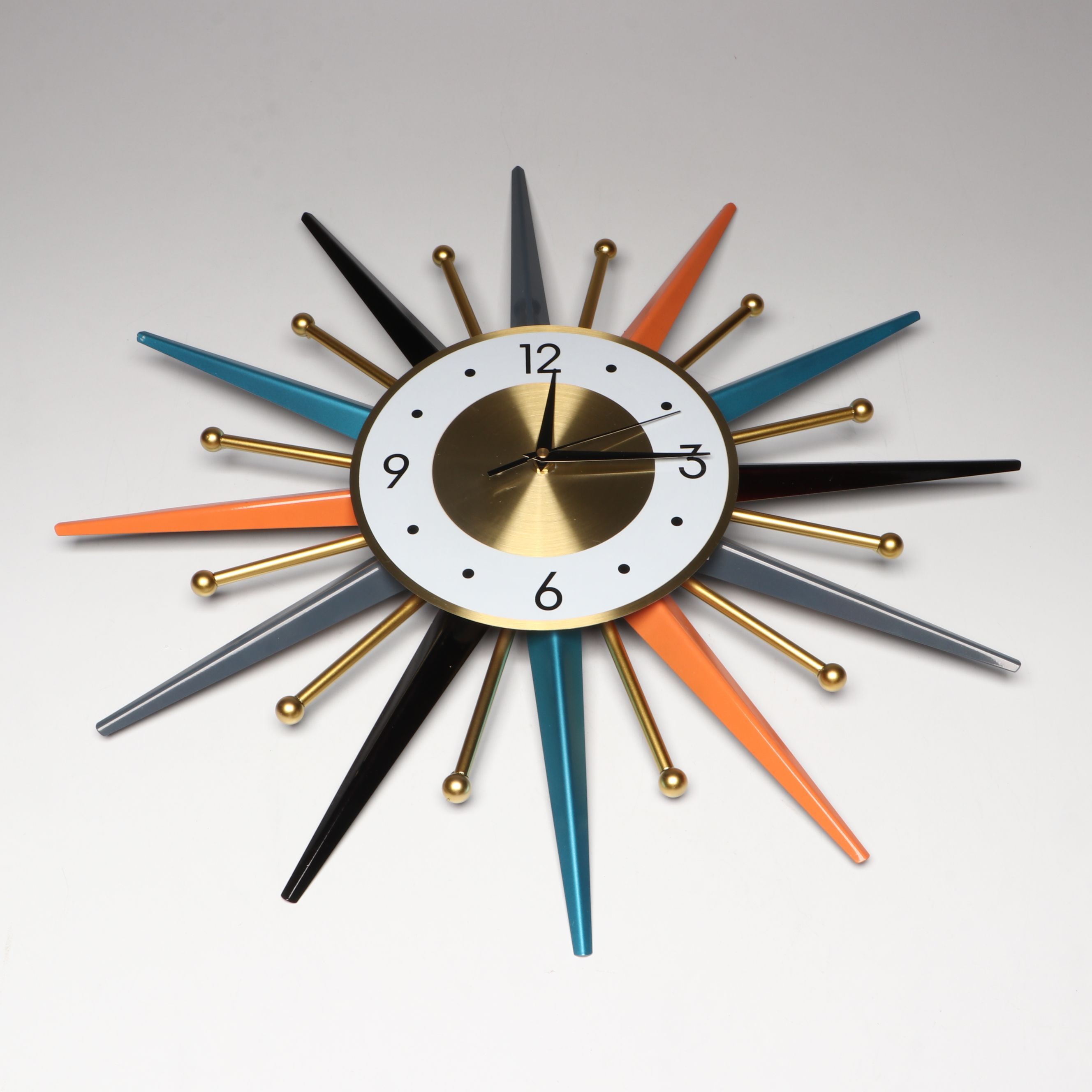 Mid Century Modern Style Multicolored Starburst Metal Wall Clock