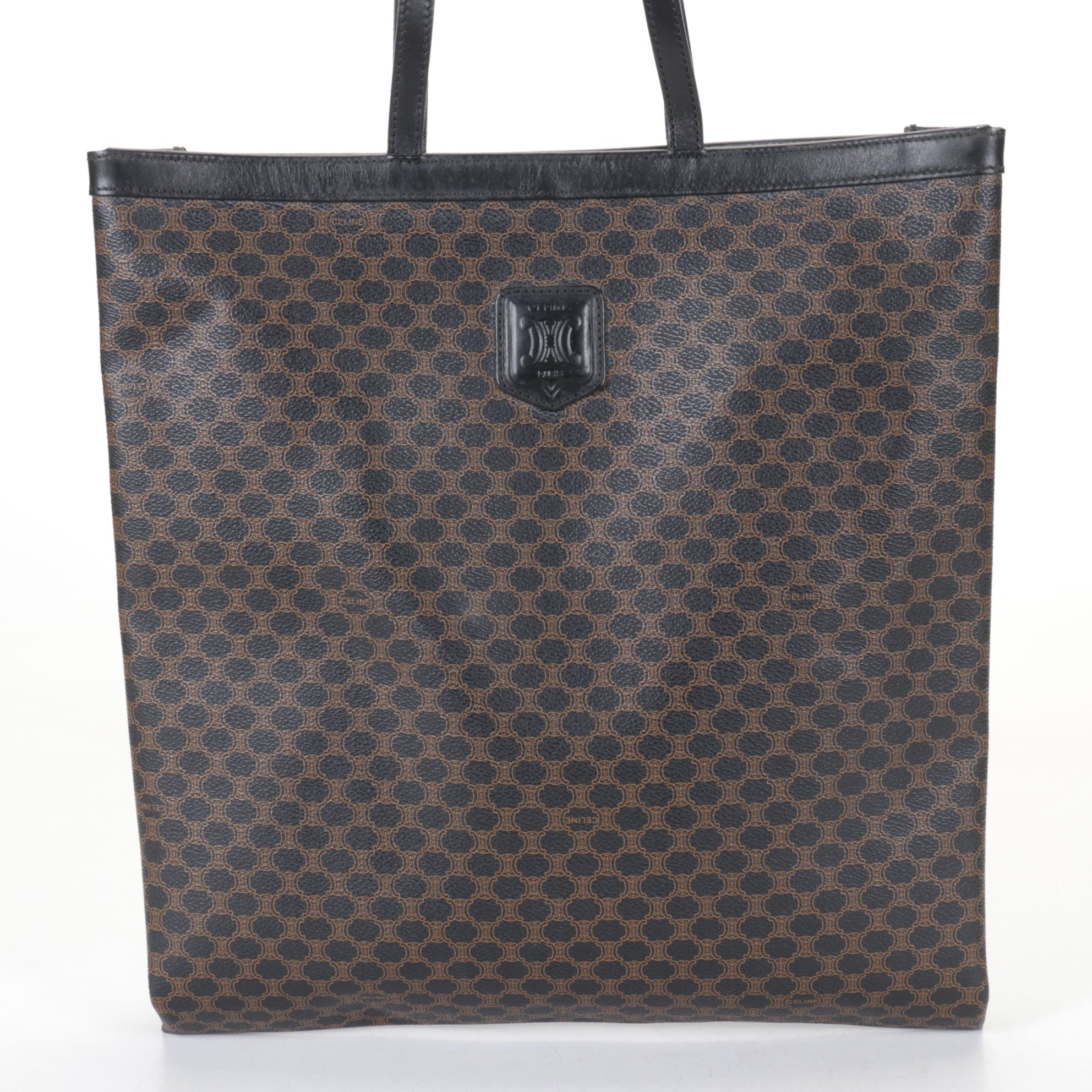Celine Tote Bag in Macadam Canvas and Black Leather Trim