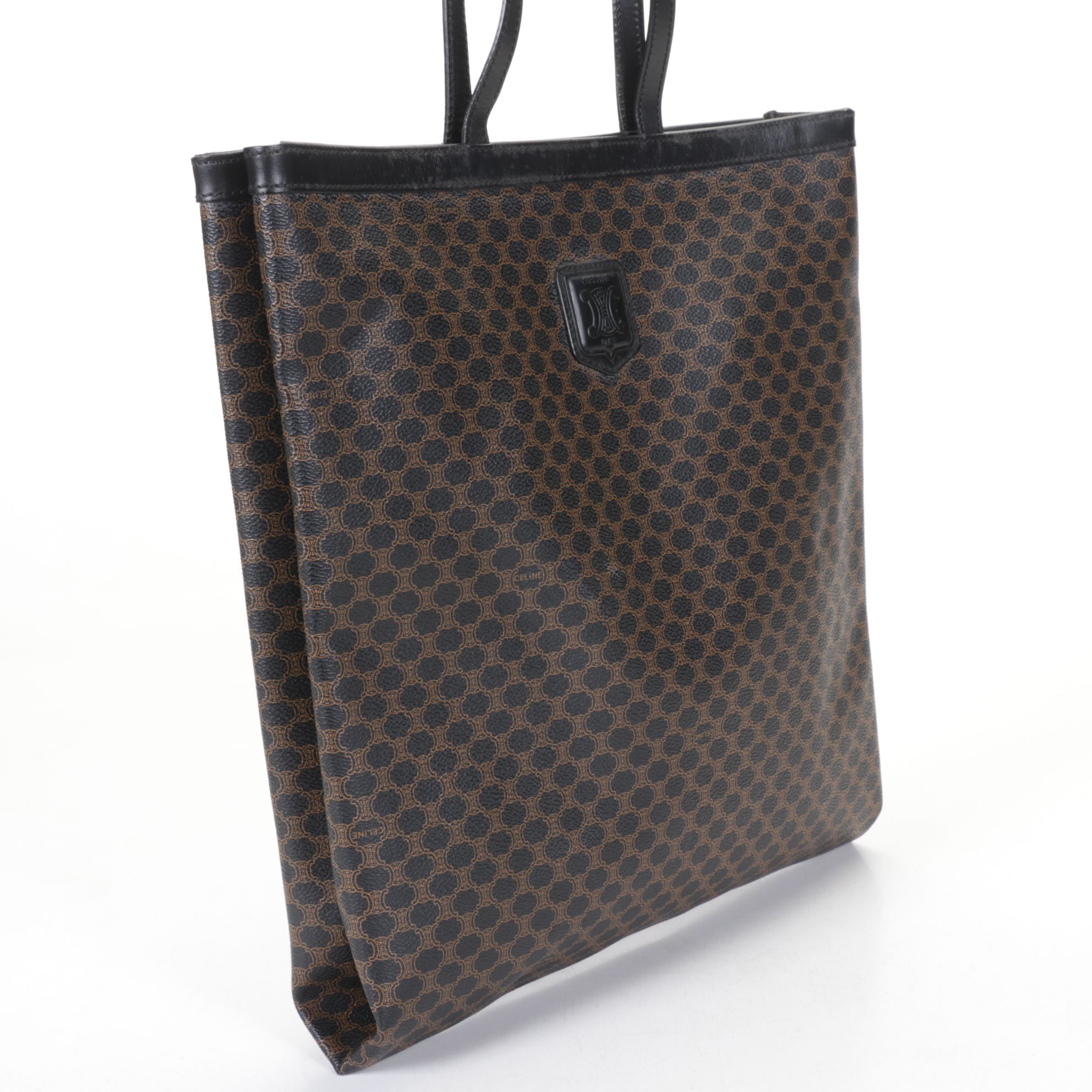 Celine Tote Bag in Macadam Canvas and Black Leather Trim