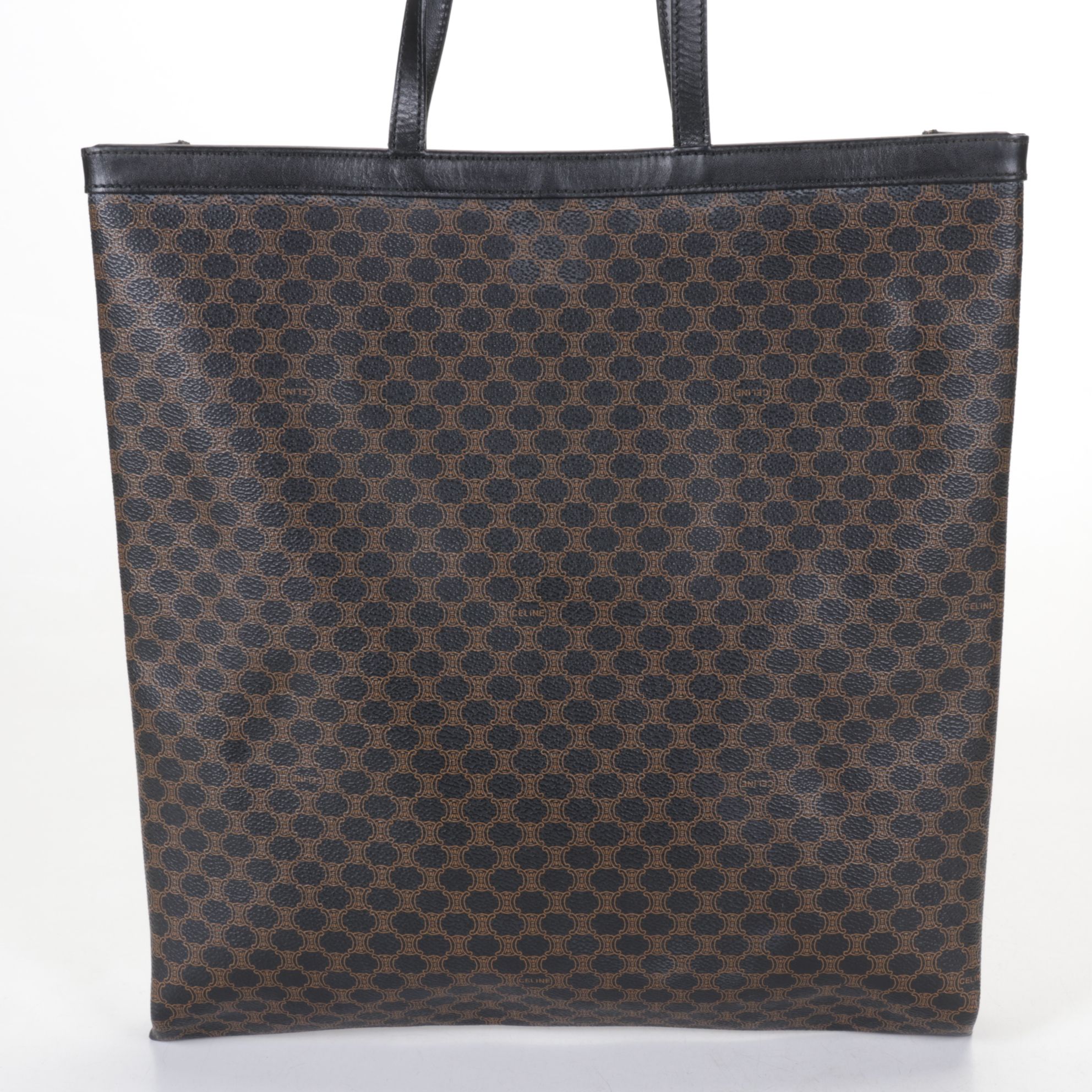 Celine Tote Bag in Macadam Canvas and Black Leather Trim