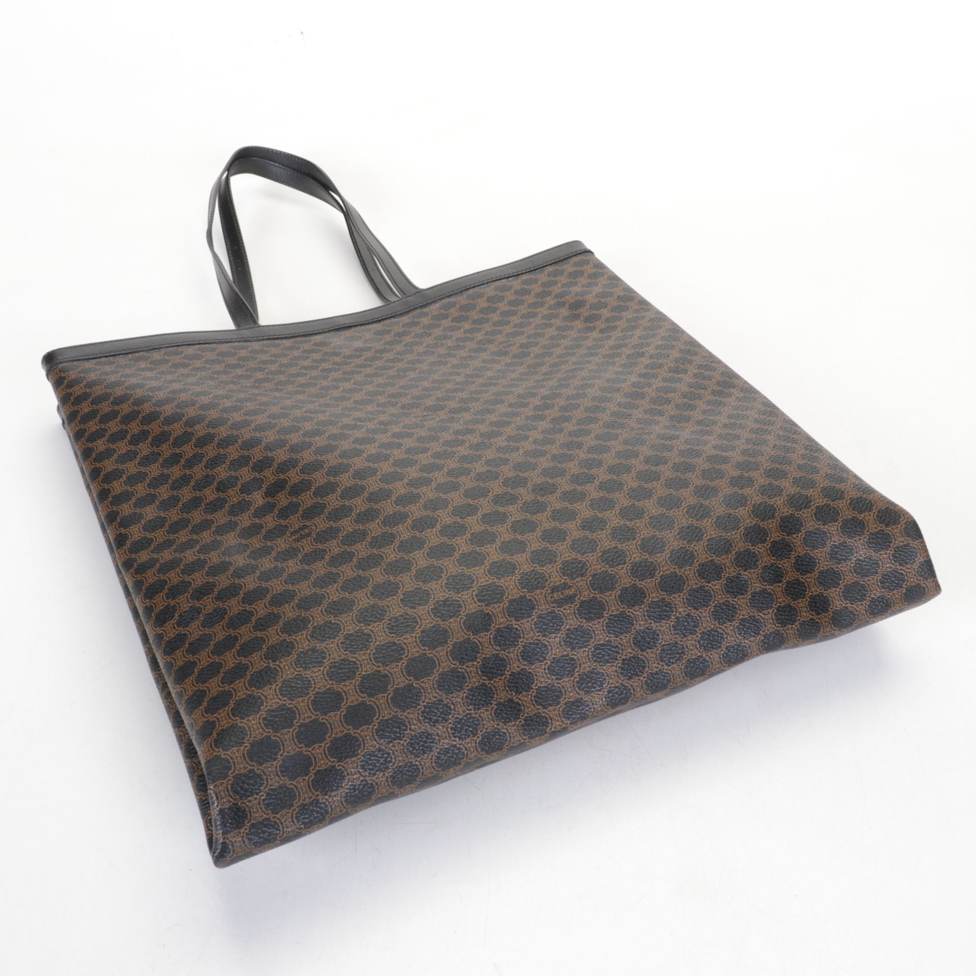 Celine Tote Bag in Macadam Canvas and Black Leather Trim
