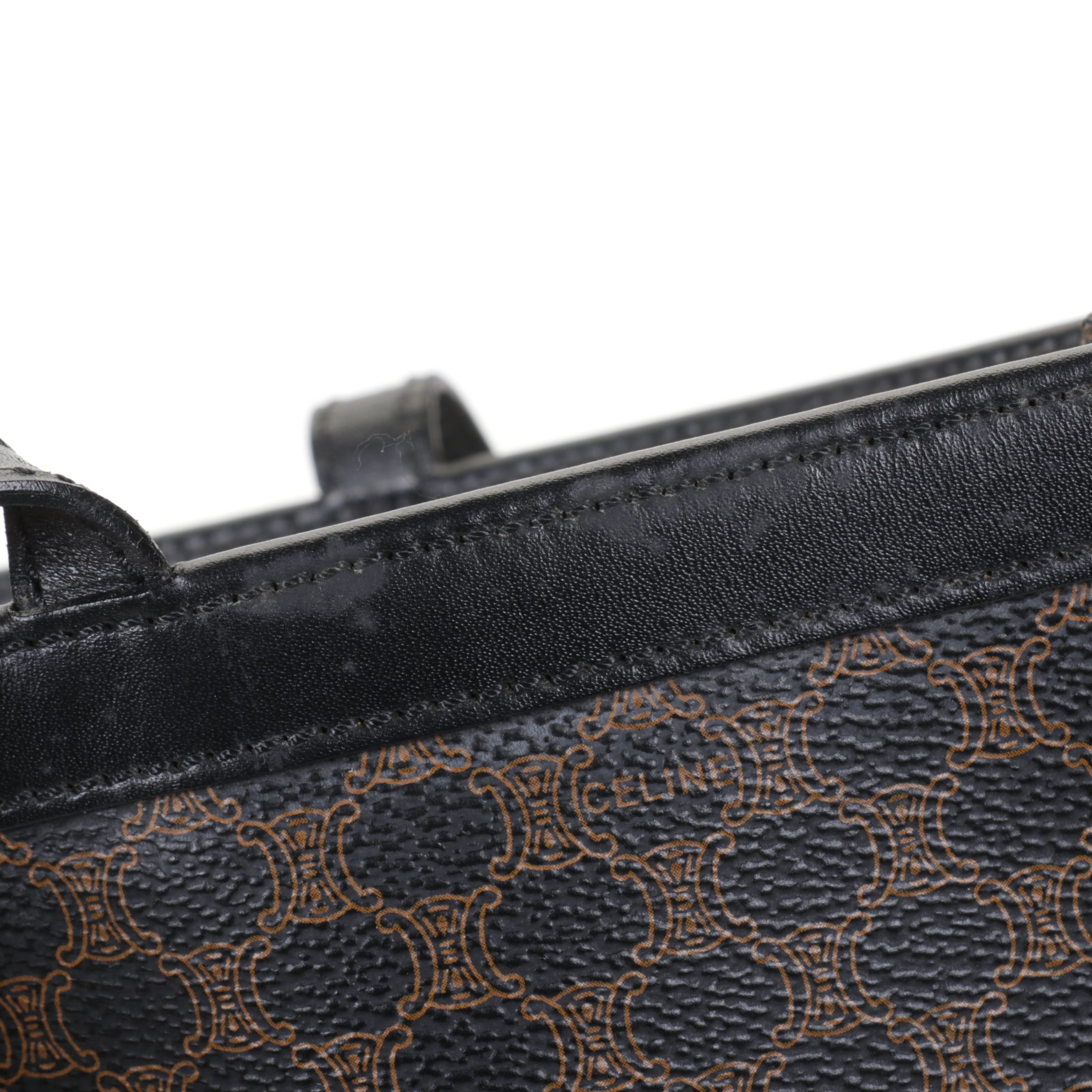 Celine Tote Bag in Macadam Canvas and Black Leather Trim