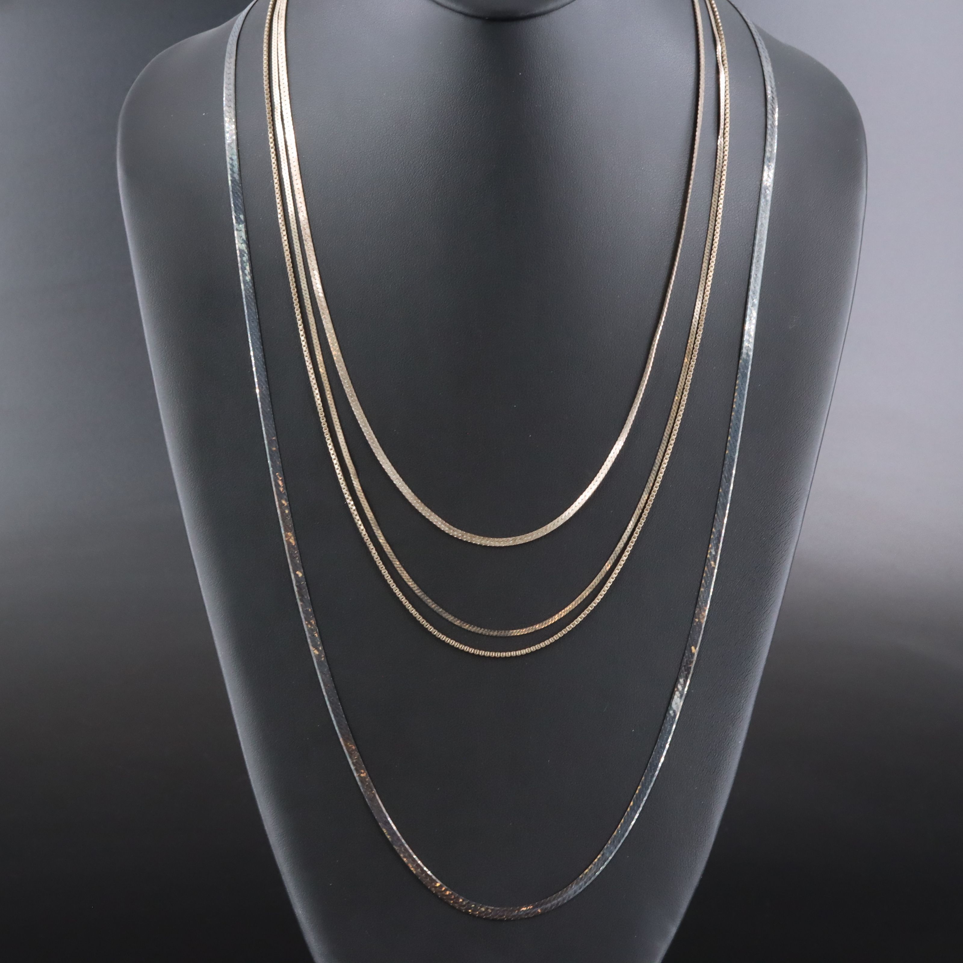 Sterling Herringbone and Box Chain Necklaces