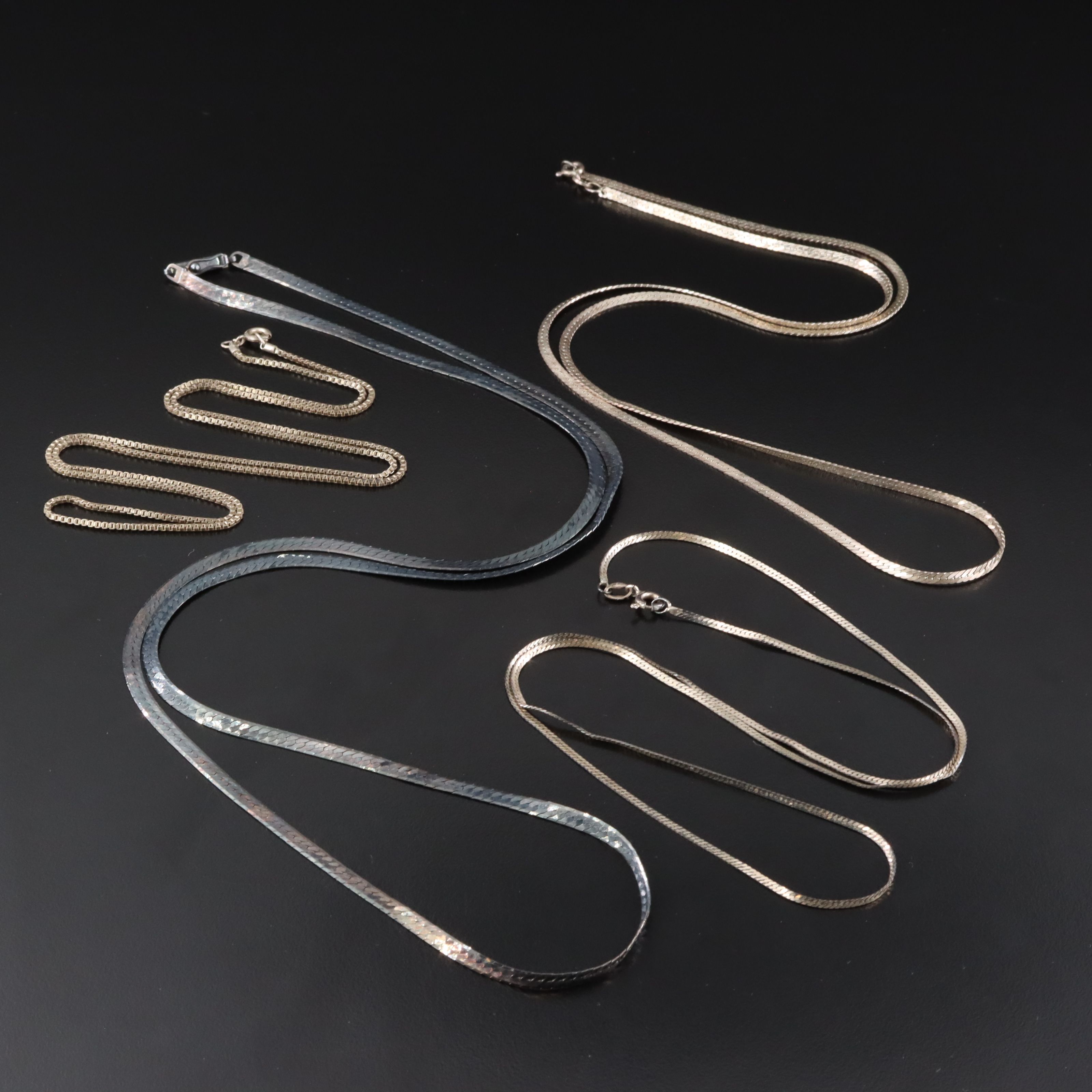 Sterling Herringbone and Box Chain Necklaces