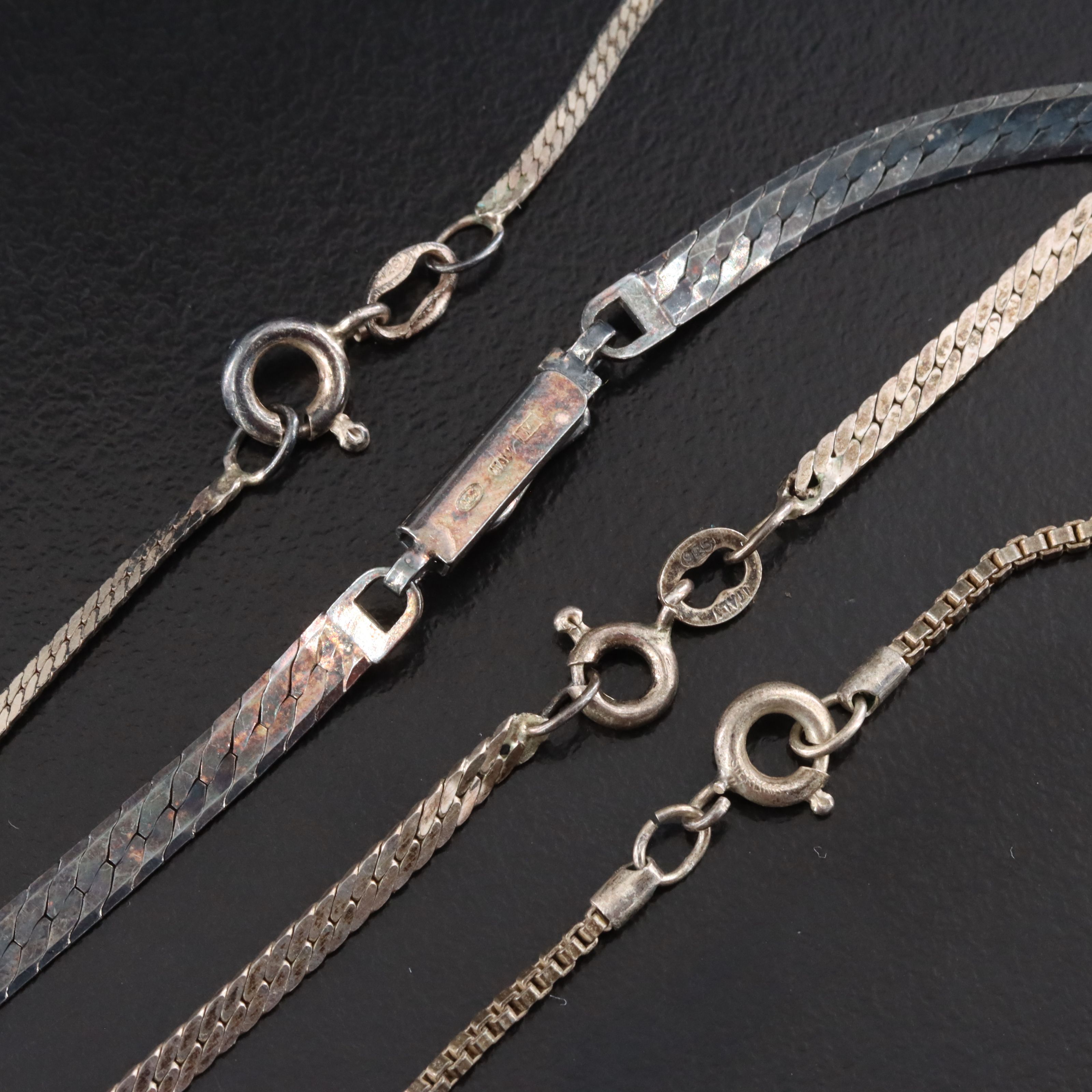 Sterling Herringbone and Box Chain Necklaces