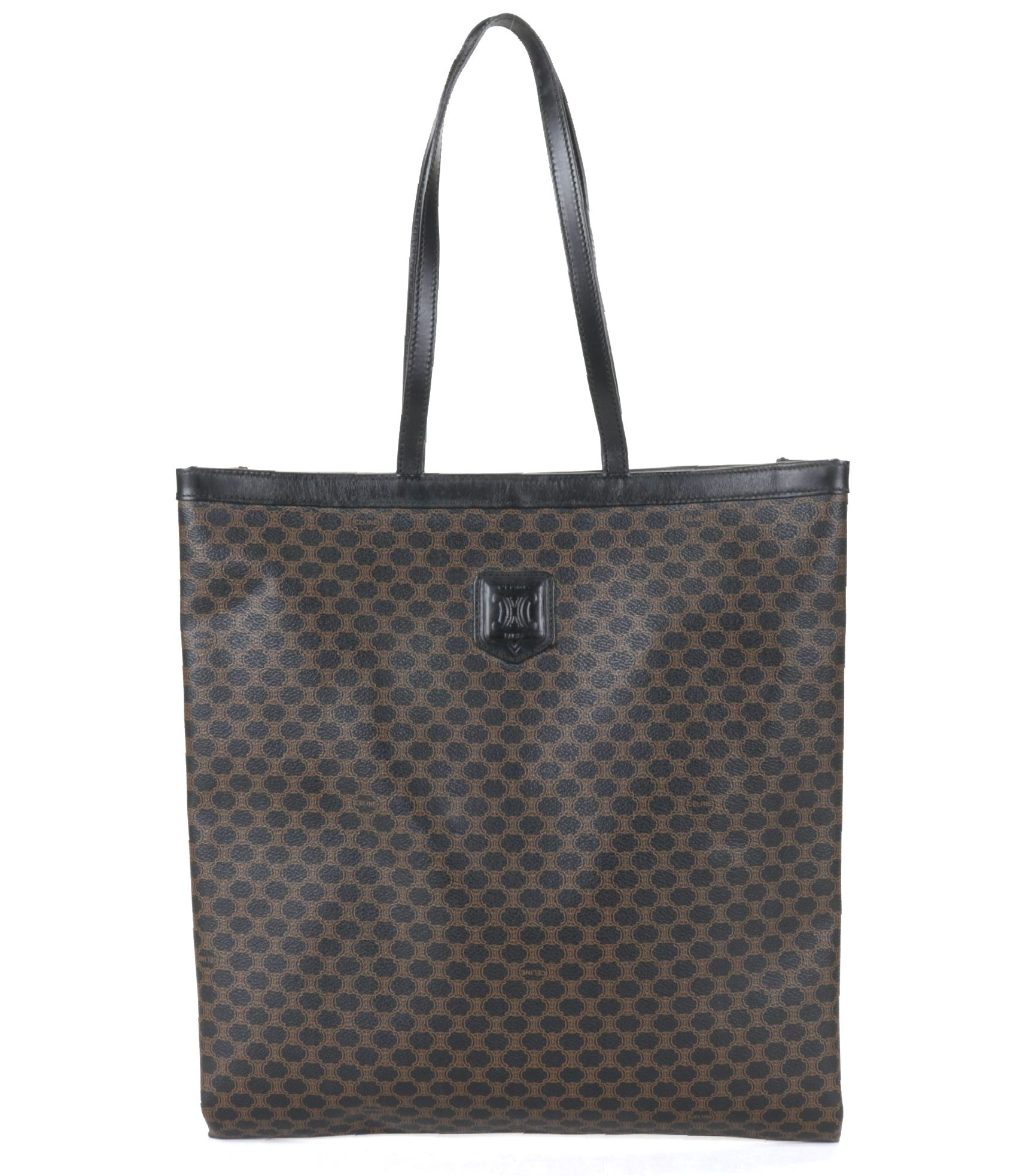 Celine Tote Bag in Macadam Canvas and Black Leather Trim