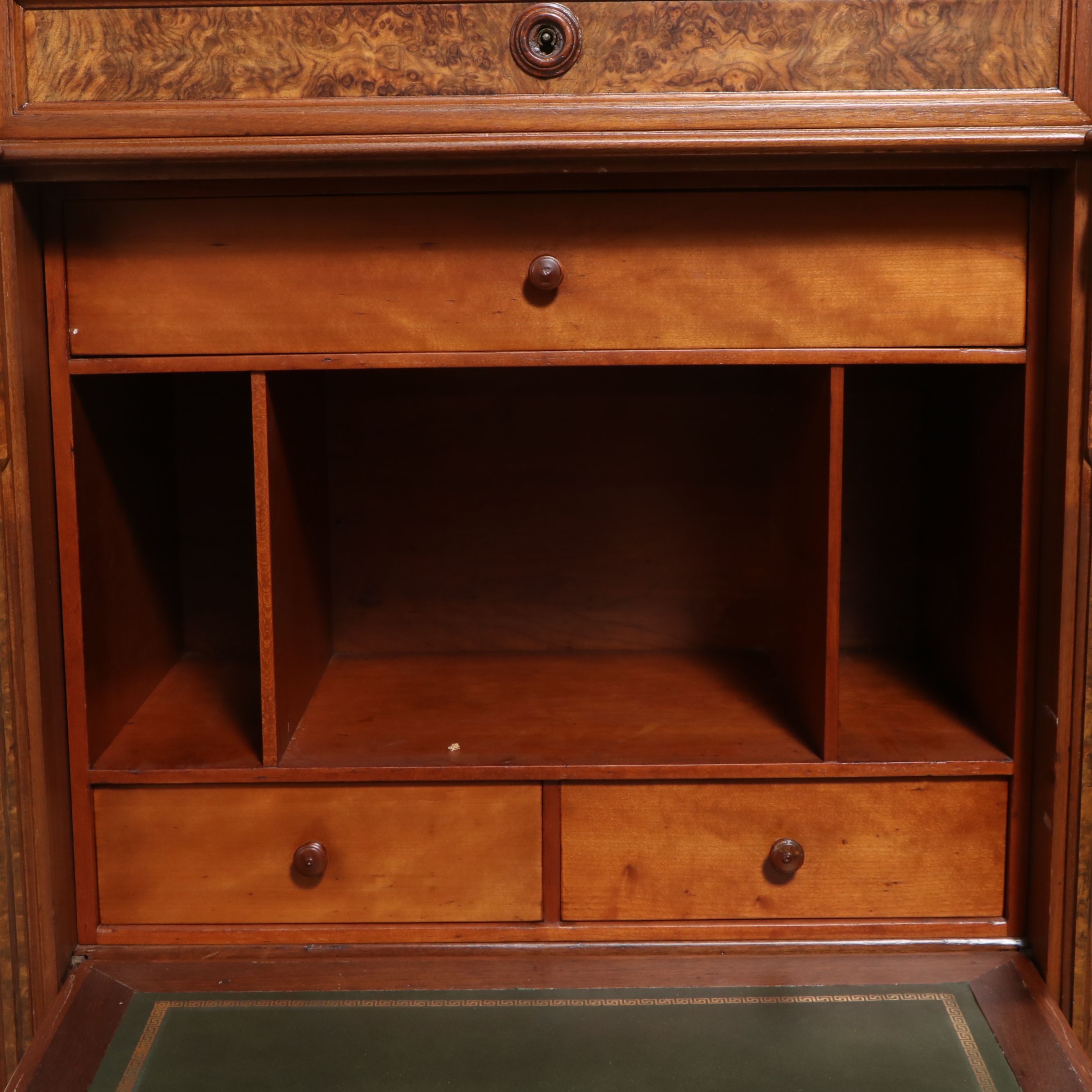 Victorian Renaissance Revival Burl Walnut Secrétaire à Abattant, Mid–Late 19th C