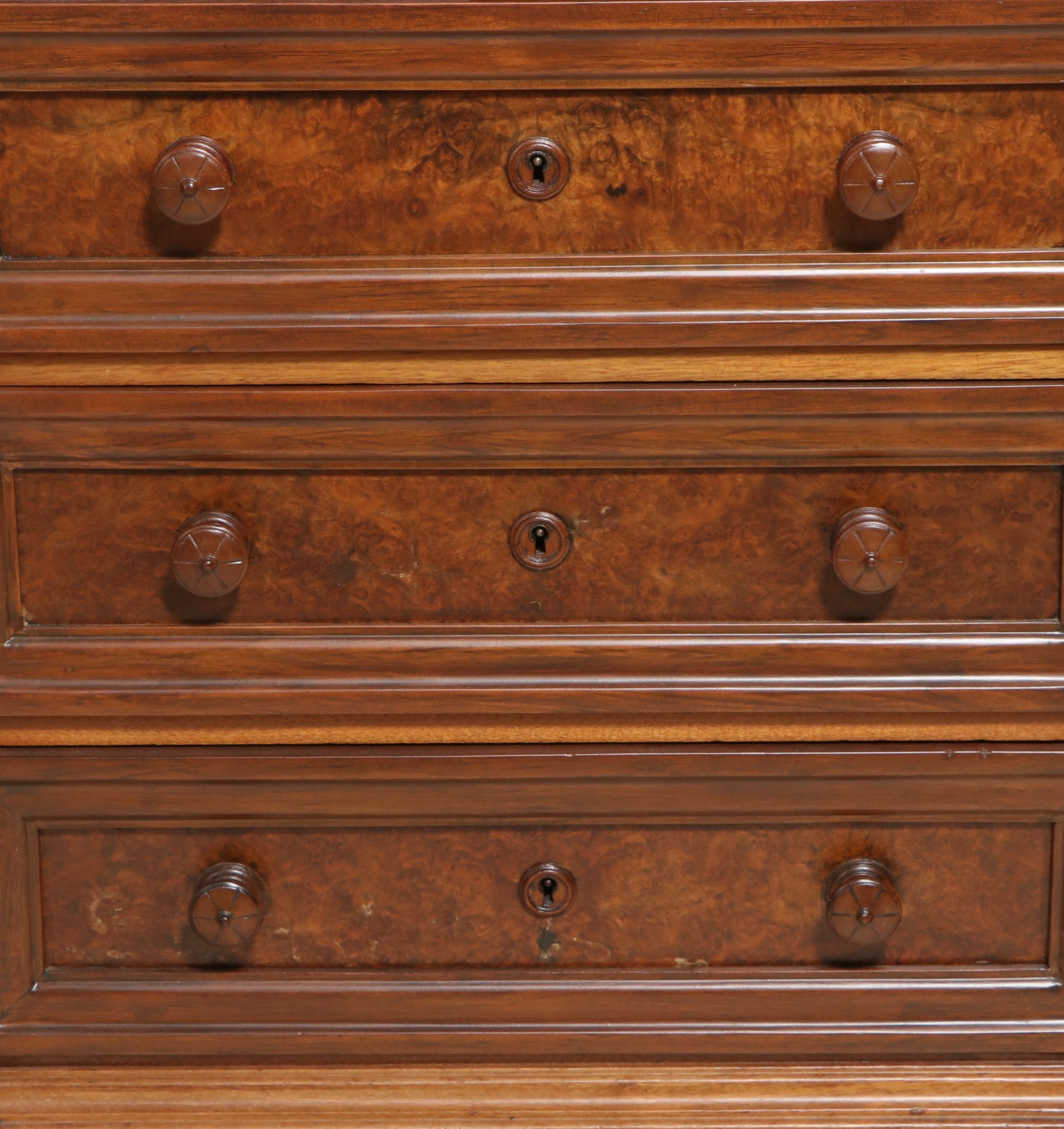 Victorian Renaissance Revival Burl Walnut Secrétaire à Abattant, Mid–Late 19th C
