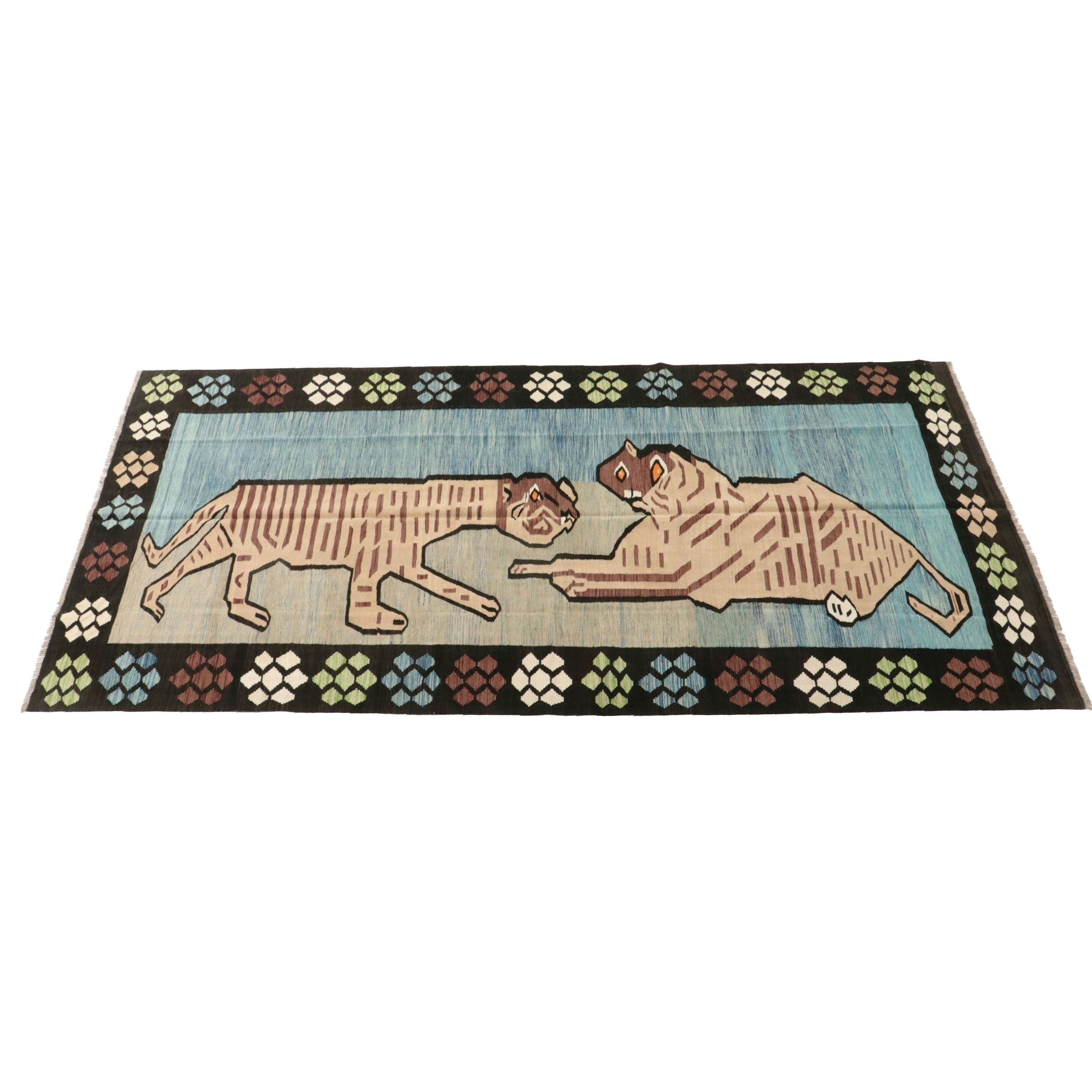 6'4 x 11'7 Handwoven Pakistani Pictorial Kilim Area Rug