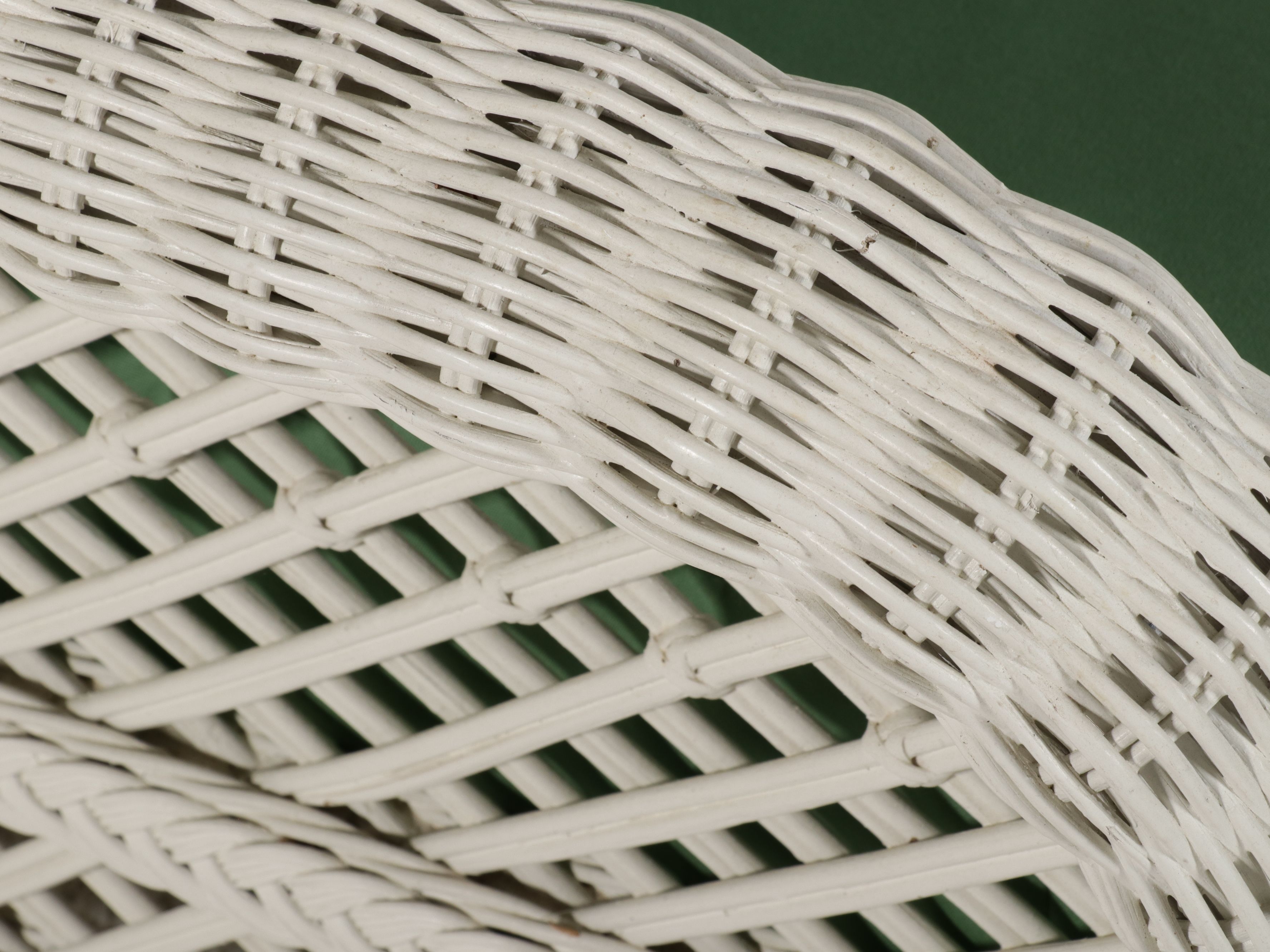 Victorian Style White Resin Wicker Armchair and Ottoman