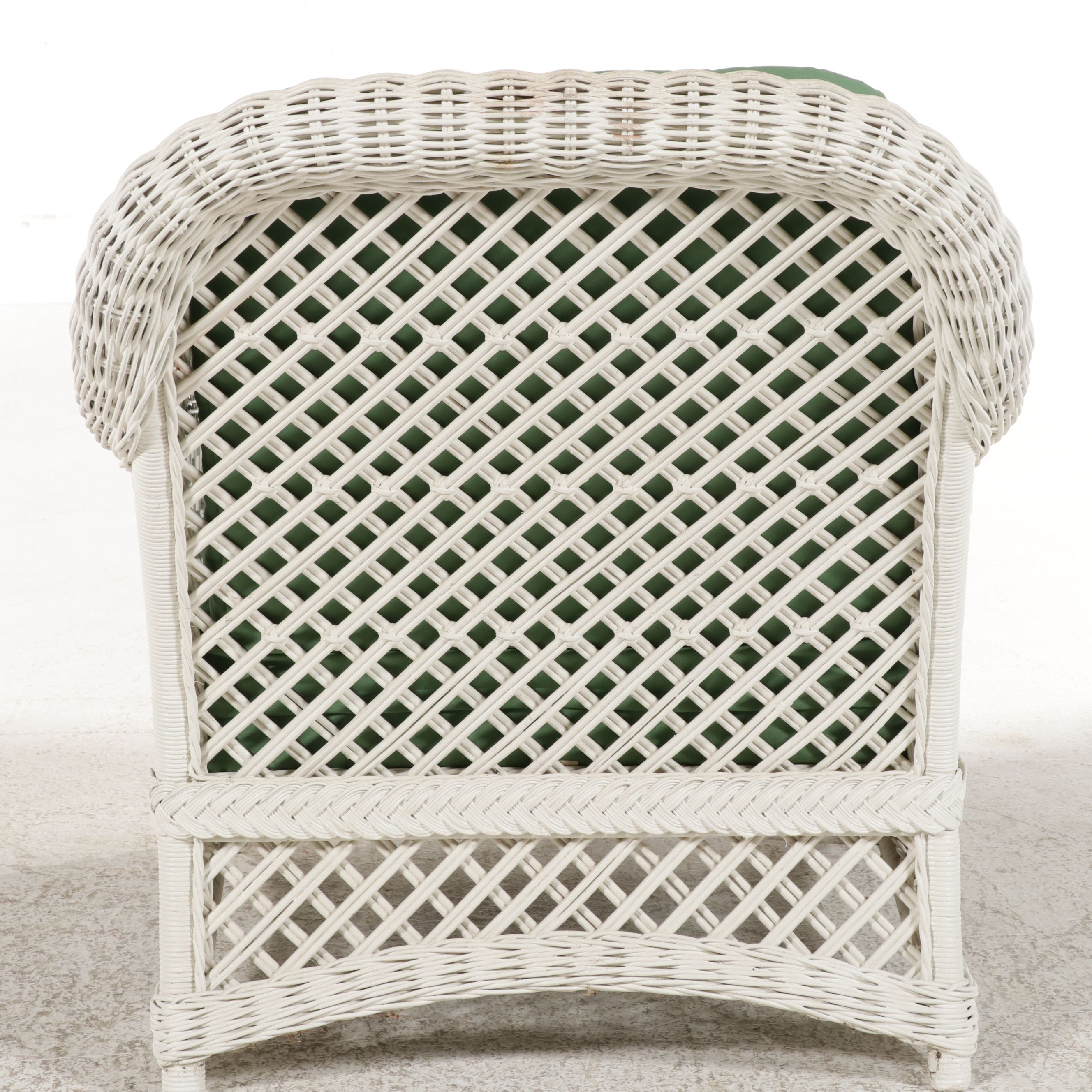 Victorian Style White Resin Wicker Armchair and Ottoman