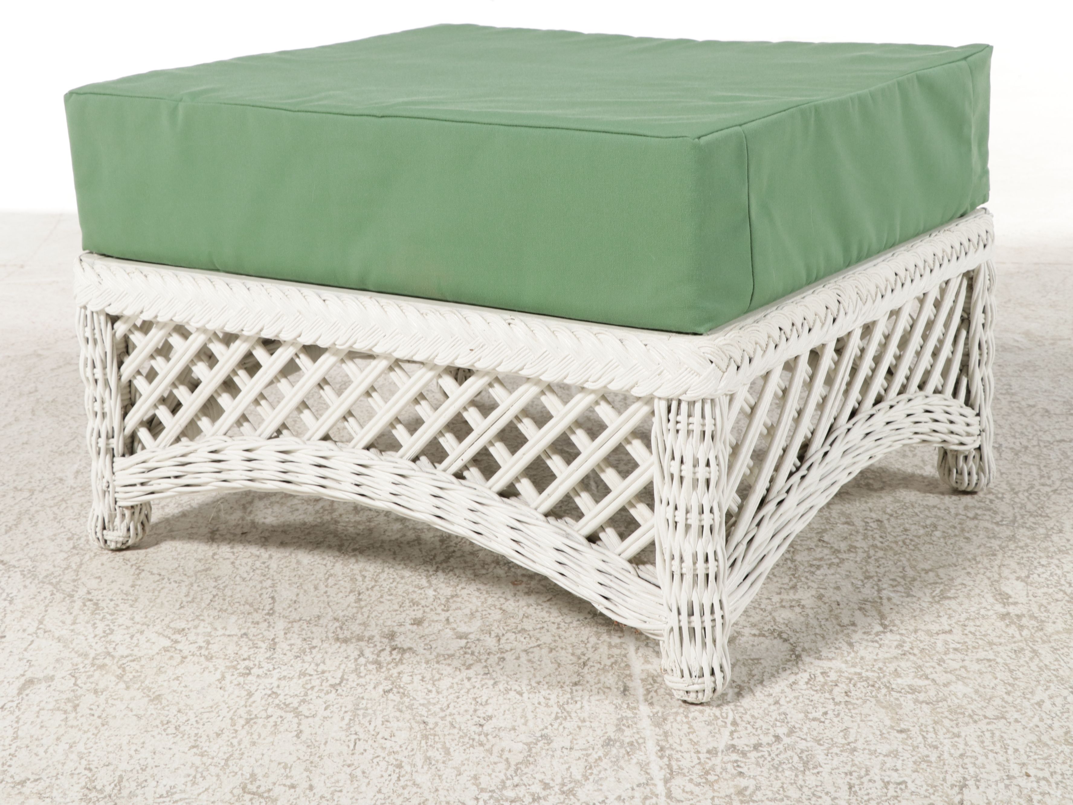 Victorian Style White Resin Wicker Armchair and Ottoman
