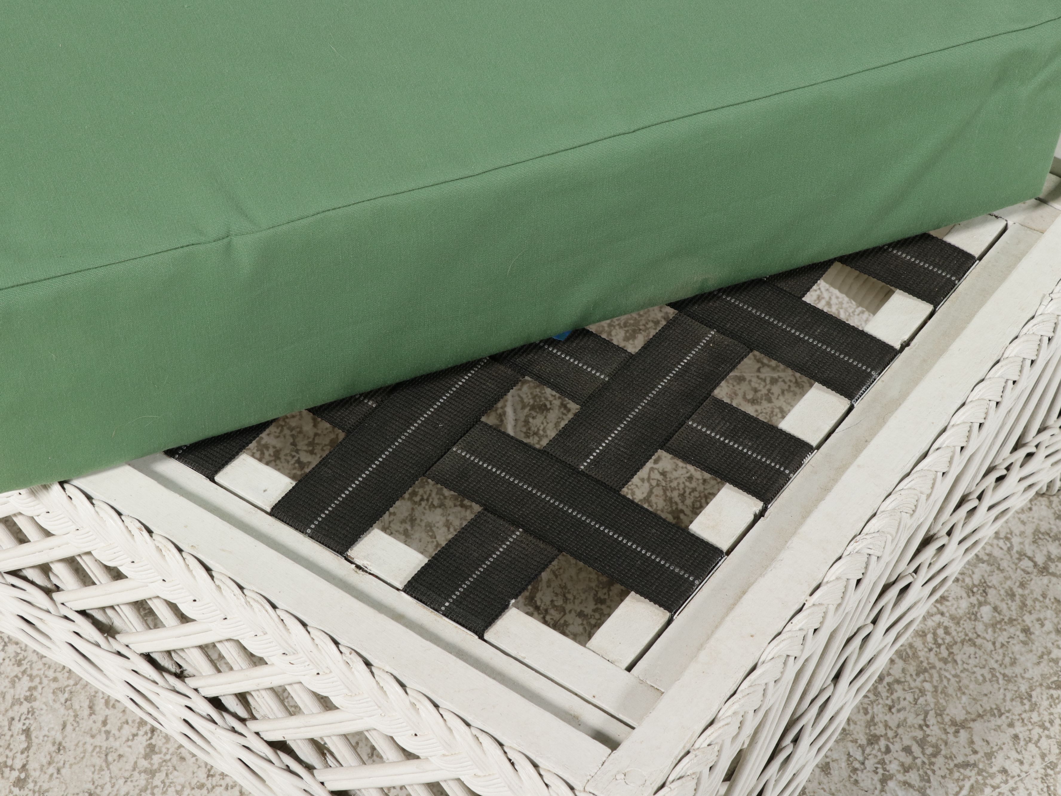 Victorian Style White Resin Wicker Armchair and Ottoman