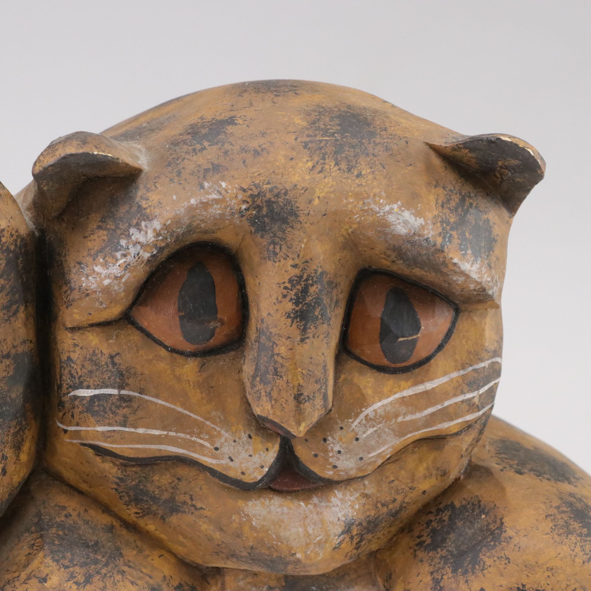 Hand-Carved Wooden Spotted Cat Decorative Figure, 1987