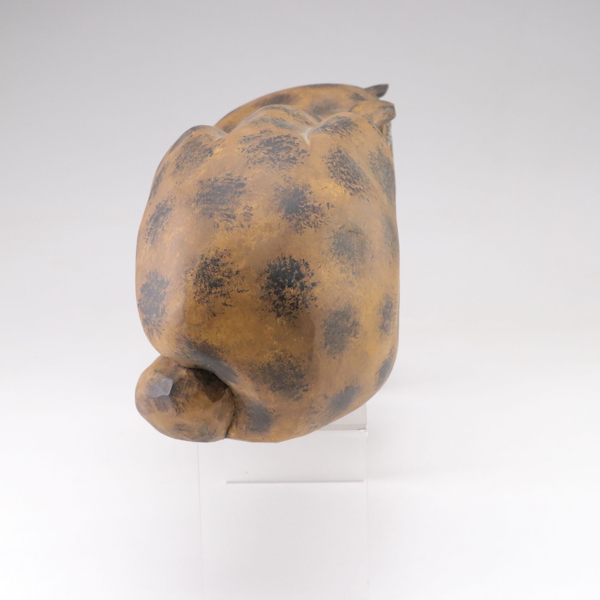 Hand-Carved Wooden Spotted Cat Decorative Figure, 1987