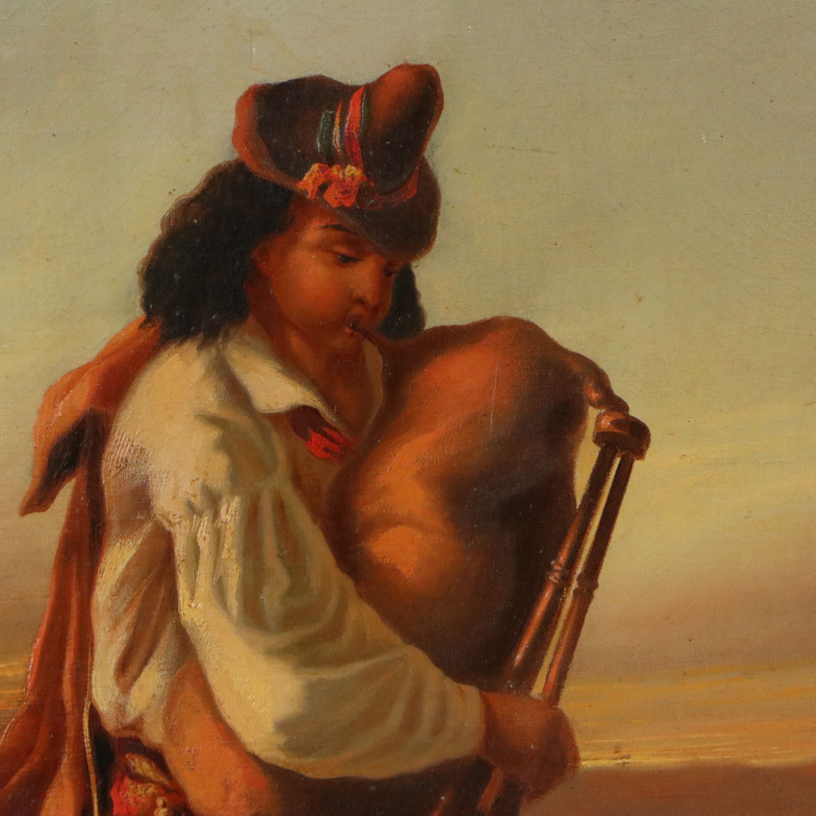 Oil Painting of Scotsman Playing Bagpipes, Circa 1900