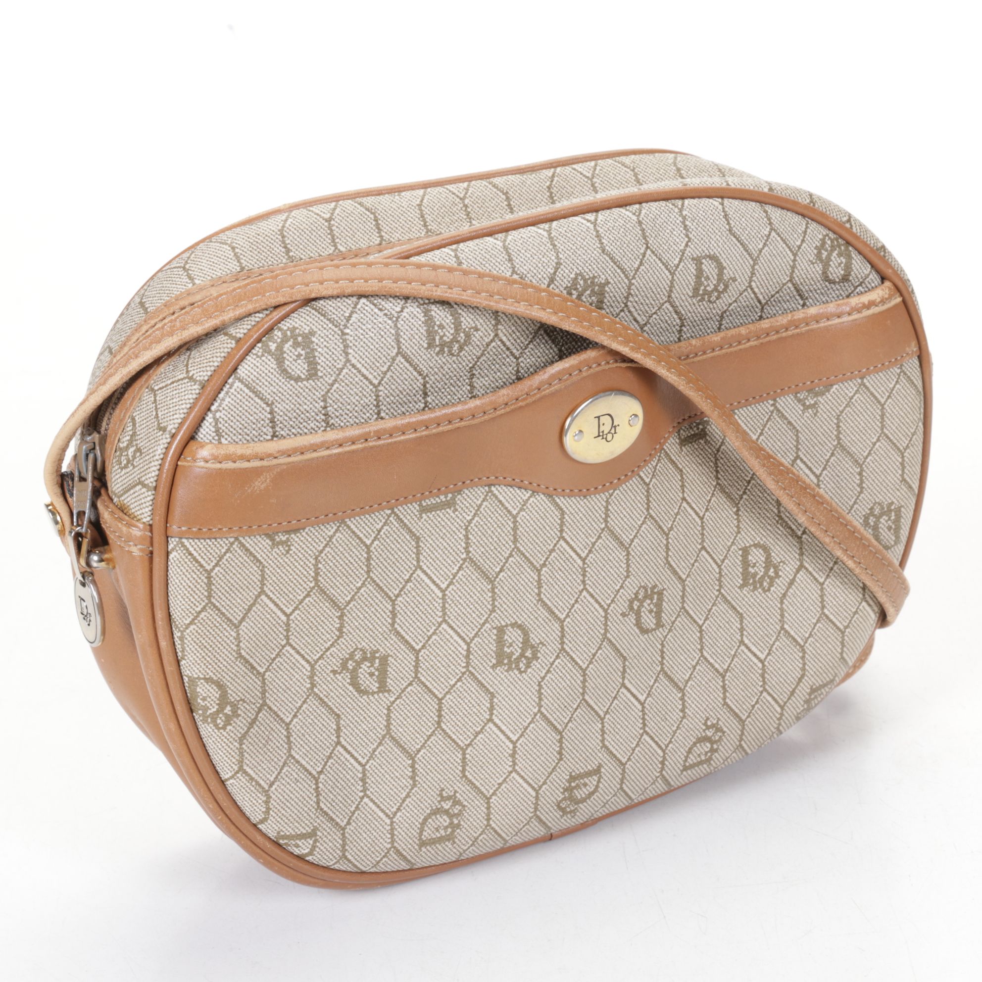 Christian Dior Honeycomb Coated Canvas and Leather Crossbody Bag