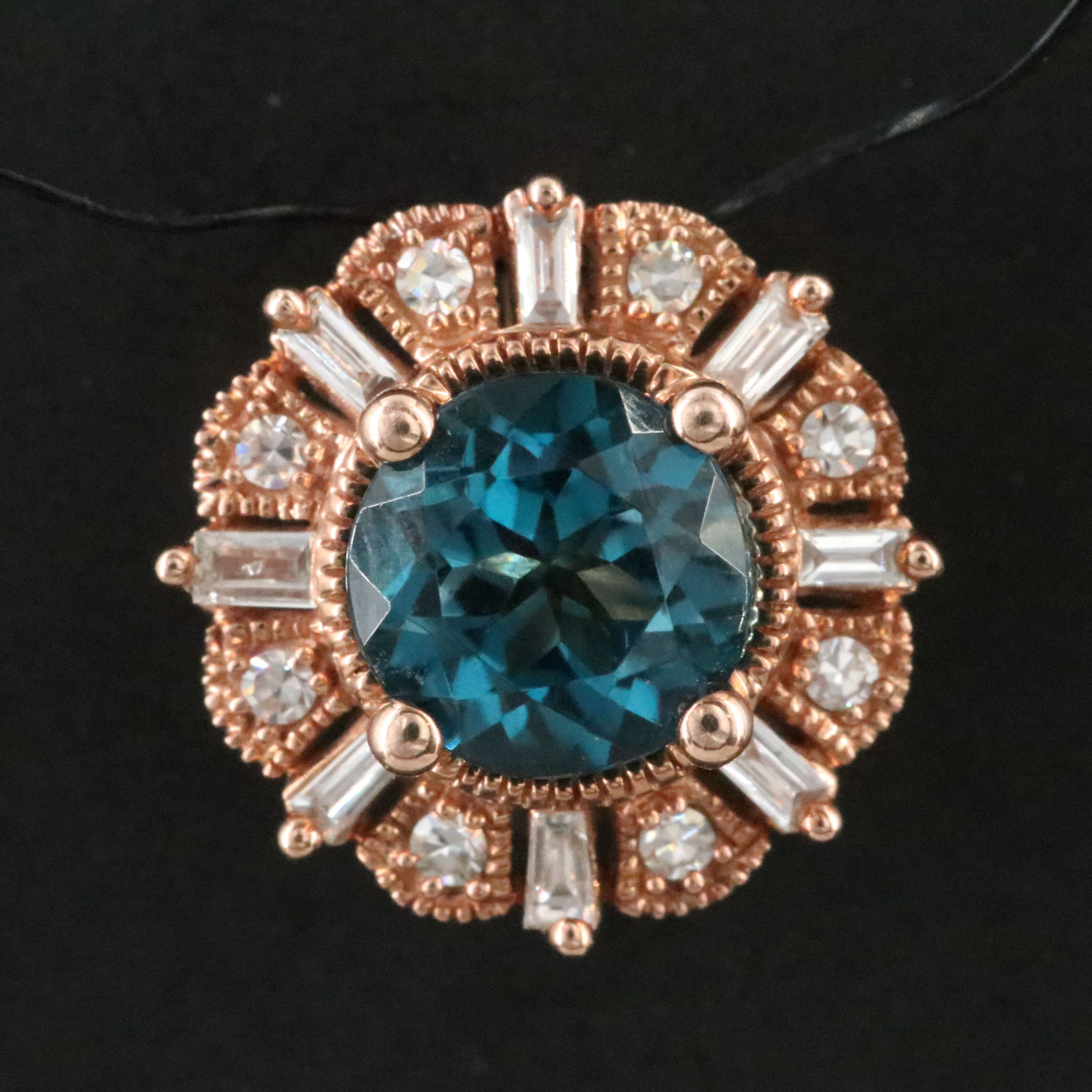 14K Rose Gold London Blue Topaz and Diamond Pendant
