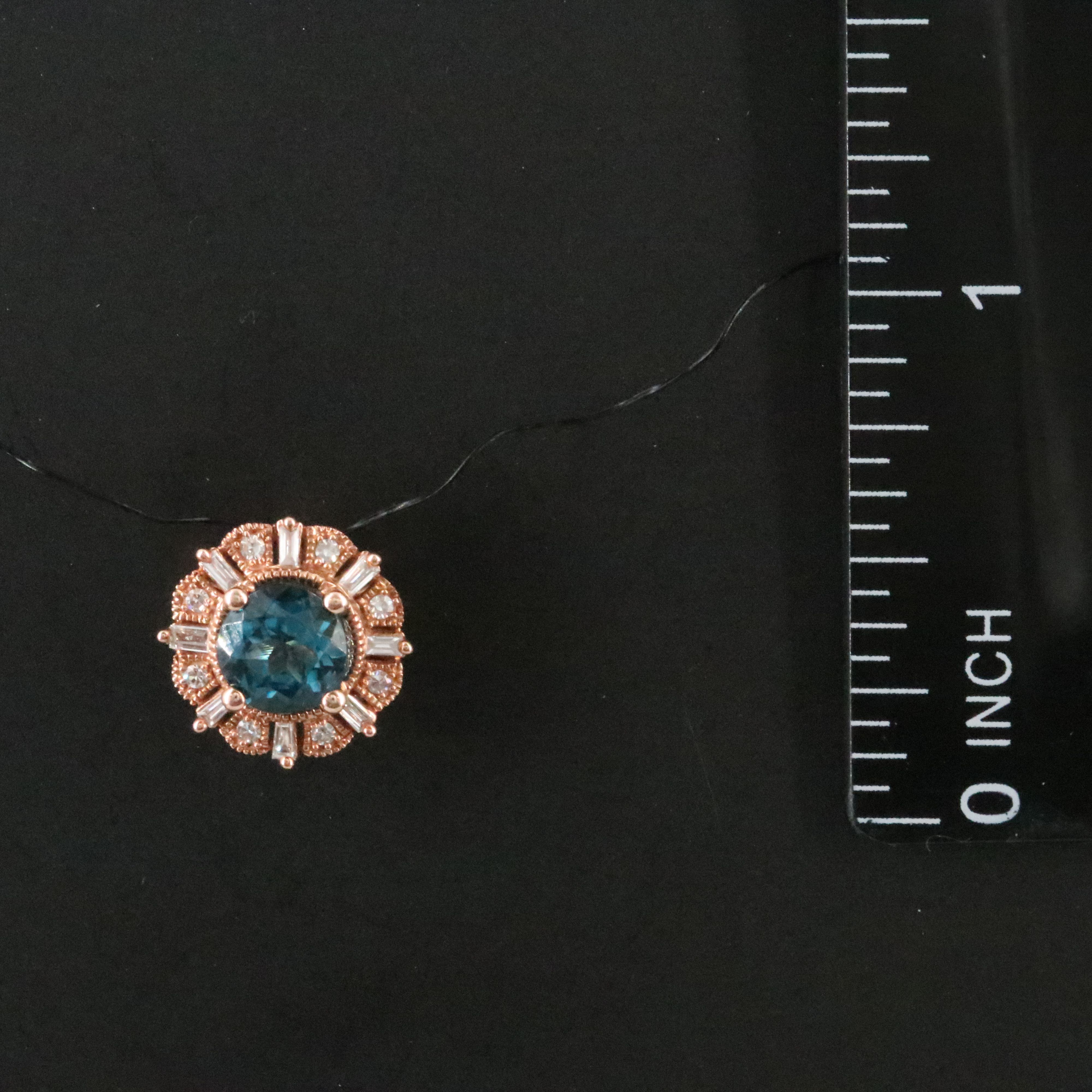 14K Rose Gold London Blue Topaz and Diamond Pendant