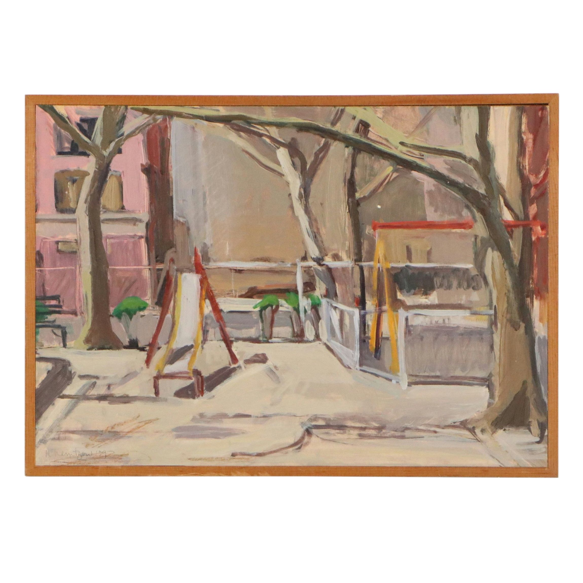 Naomi Nemzow Landscape Oil Painting "Playground," 1979