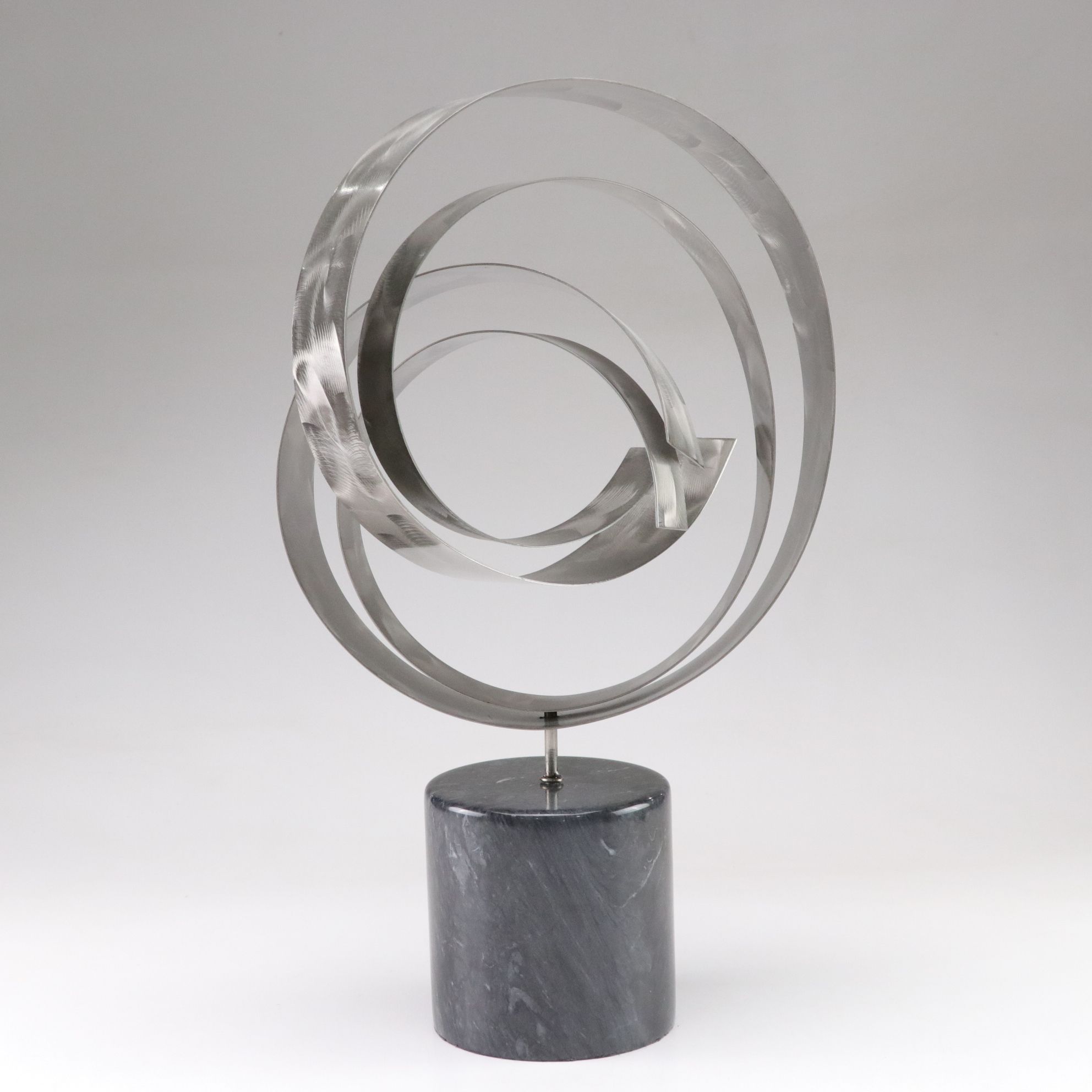 Curtis Jeré Curvilinear Brushed Metal Sculpture on Marble Base, 1995