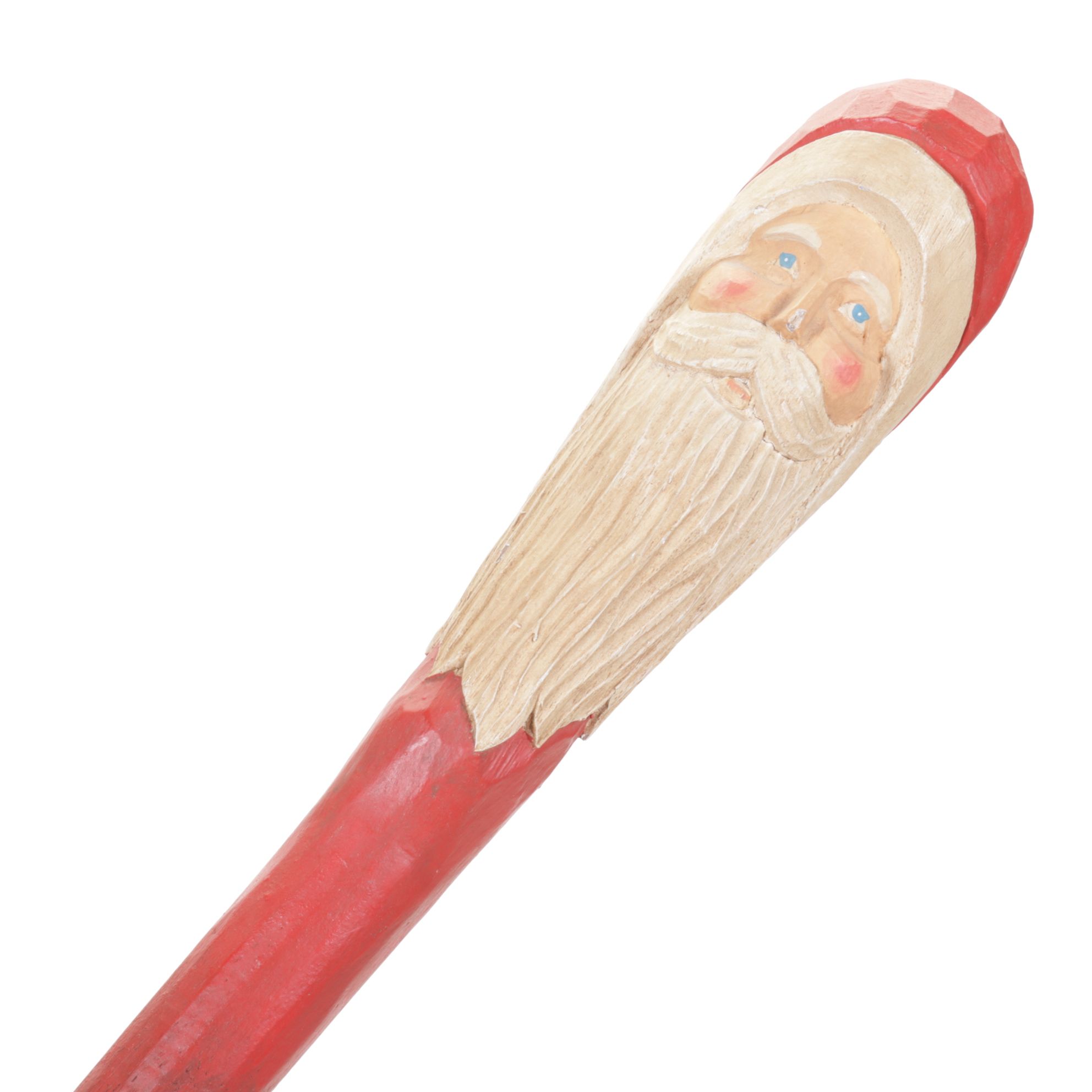 Rustic Hand-Carved and Painted Santa Cane