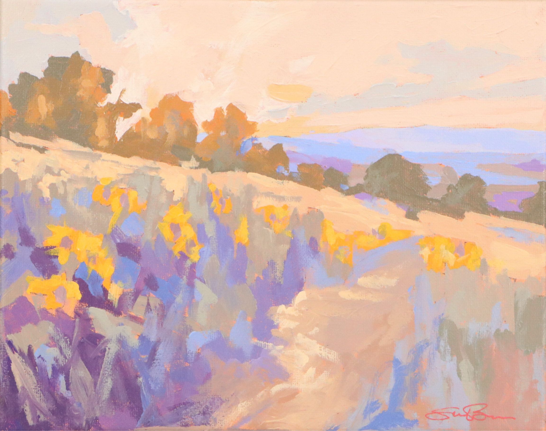 Sarah Brown Landscape Acrylic Painting "Tournesols," 21st Century