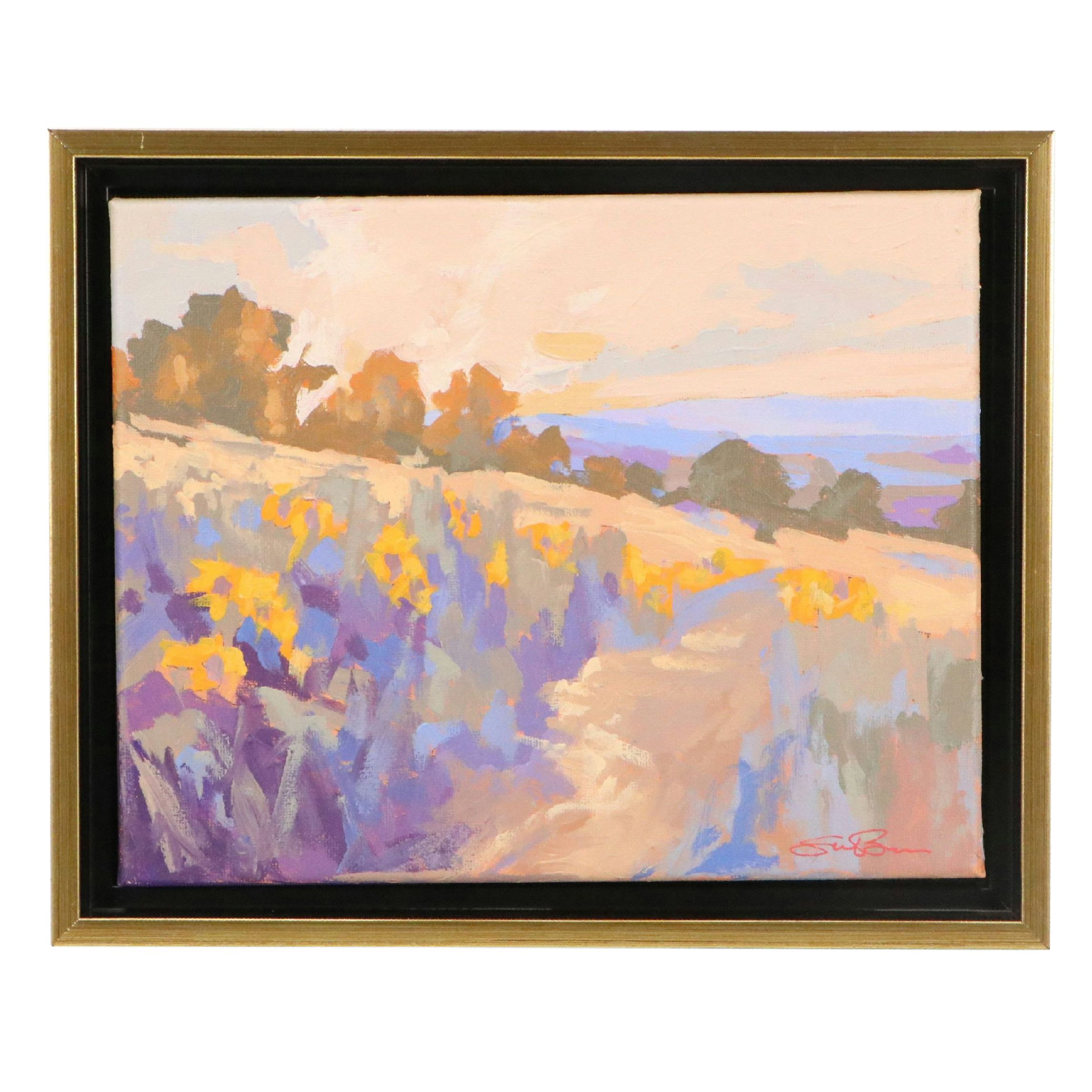 Sarah Brown Landscape Acrylic Painting "Tournesols," 21st Century
