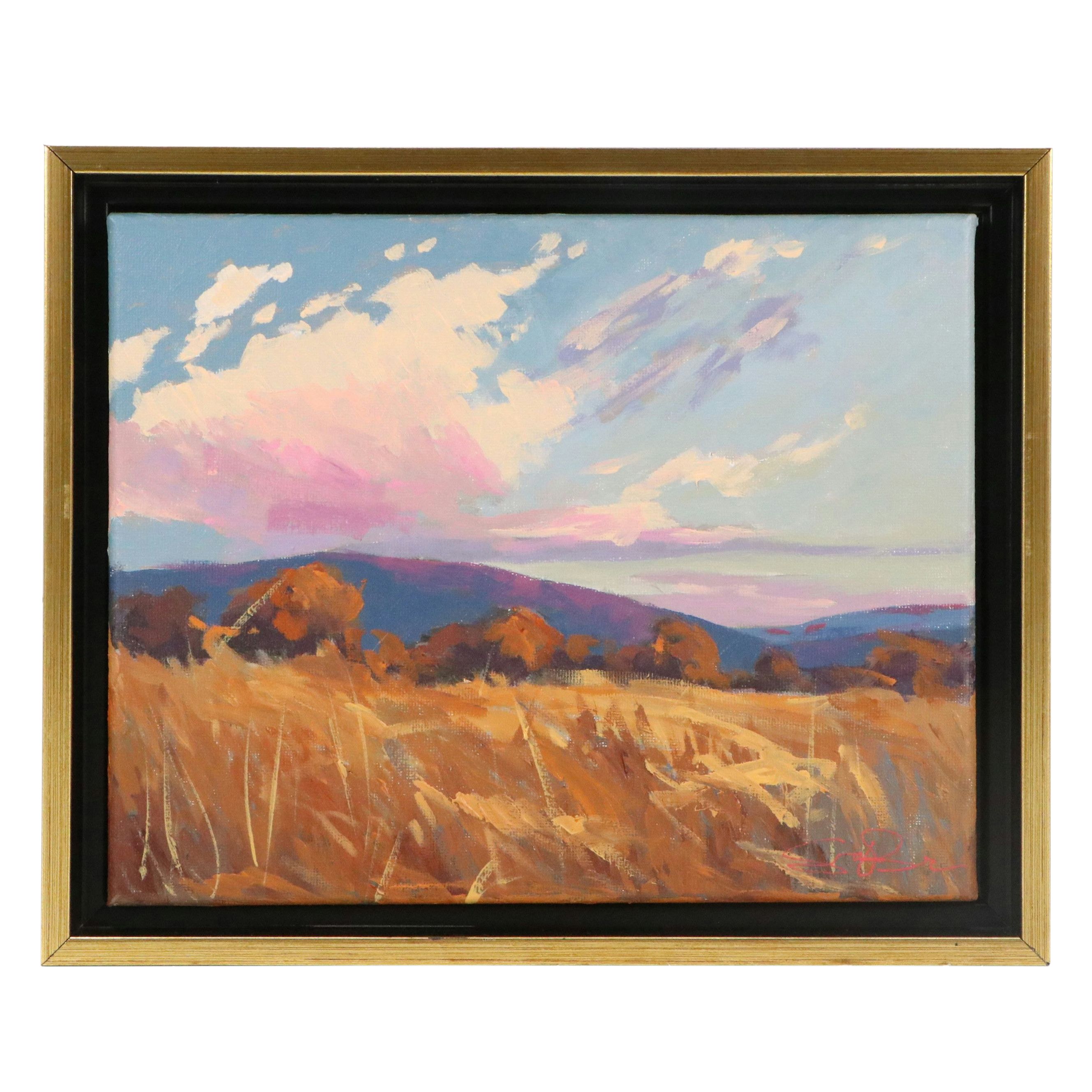 Sarah Brown Landscape Acrylic Painting "Amber Waves," 21st Century
