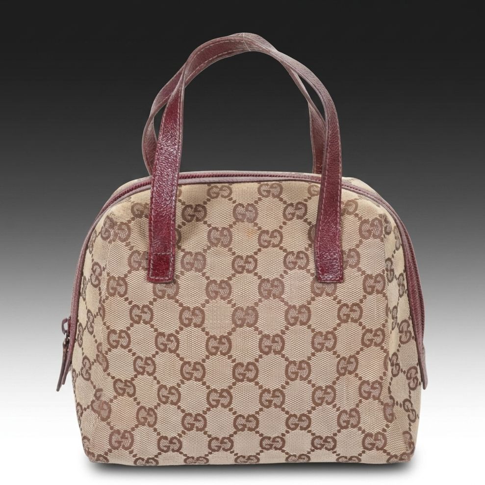 Gucci Balthus Mini Handle Bag in GG Canvas and Burgundy Leather Trim