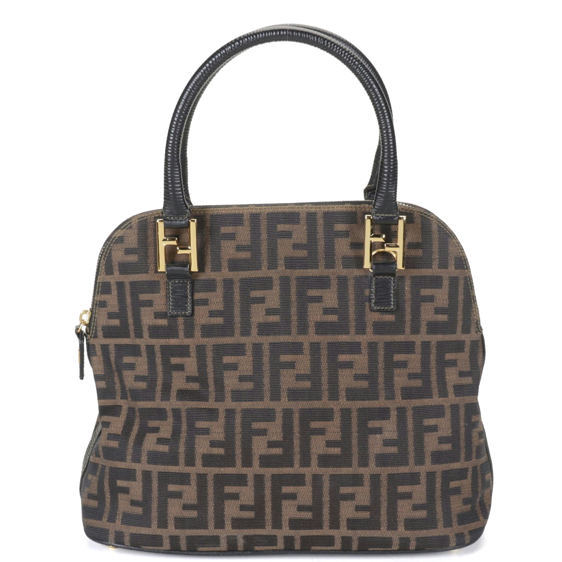 Fendi Zucca Canvas and Black Leather Dome Two-Way Bag