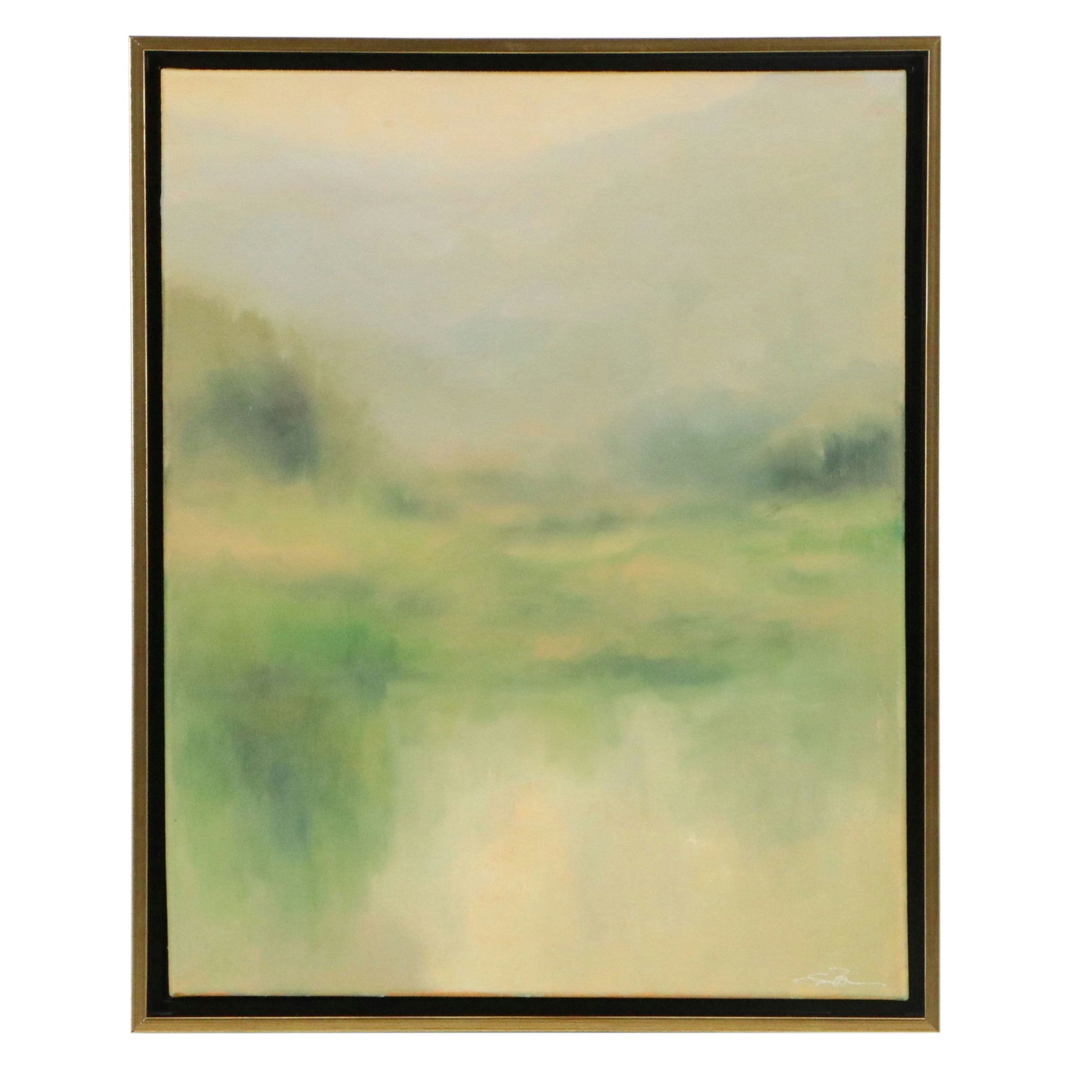 Sarah Brown Landscape Oil Painting "Halcyon Glow," 21st Century