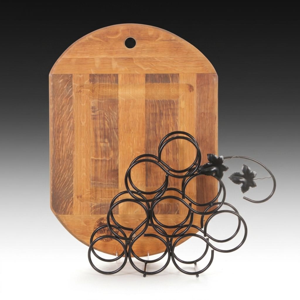 Dinner Party Accessories Featuring a Wine Rack and Wooden Serving Tray