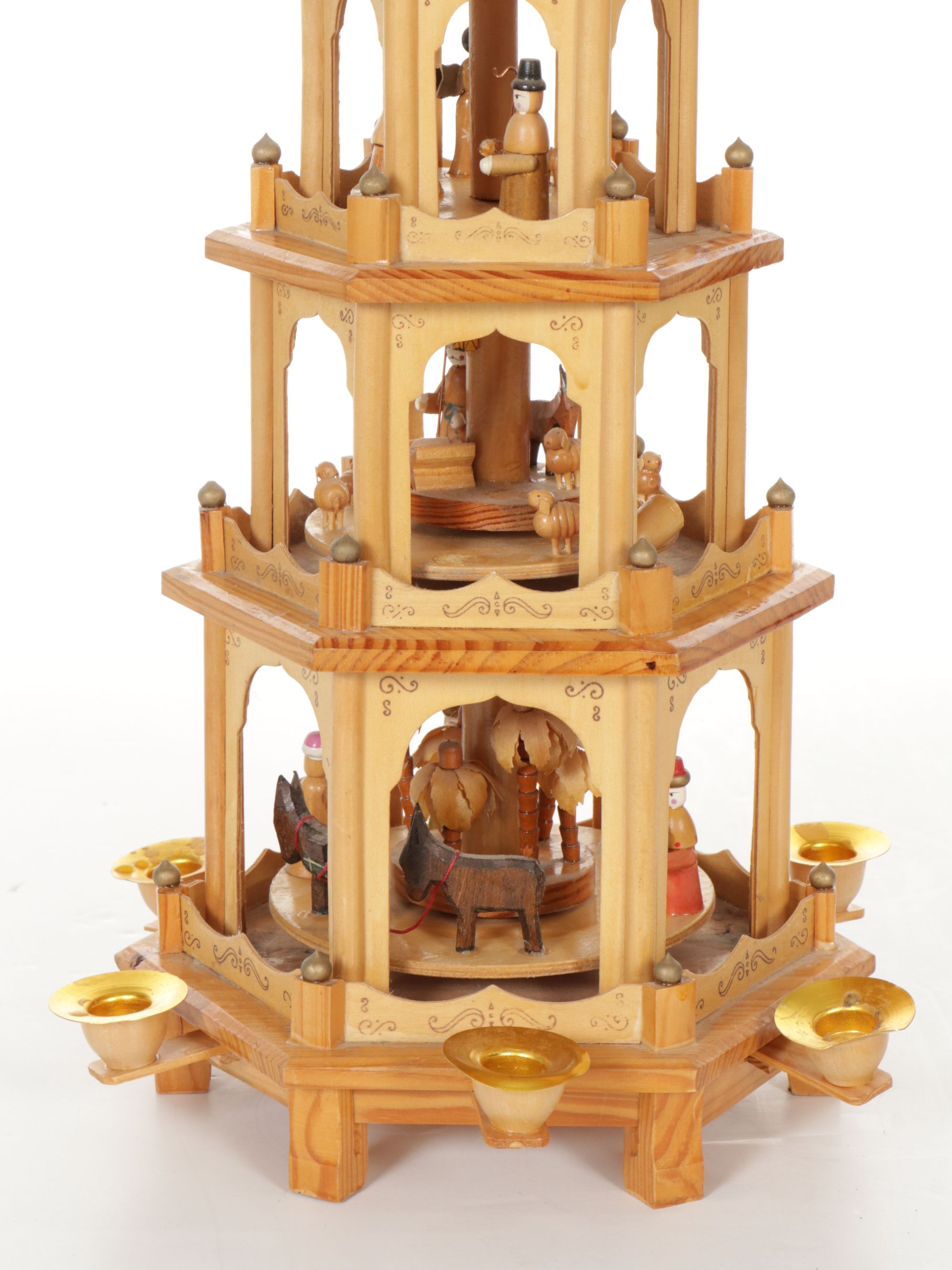Hand-Carved Wooden German Style Christmas Pyramid with Nativity Scene