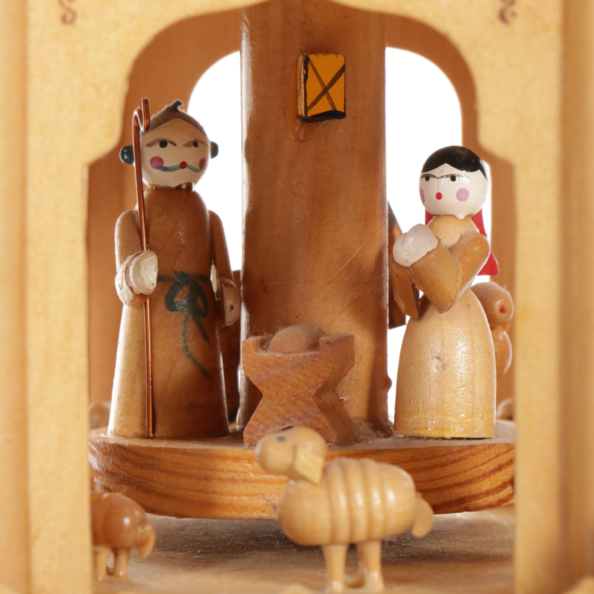 Hand-Carved Wooden German Style Christmas Pyramid with Nativity Scene