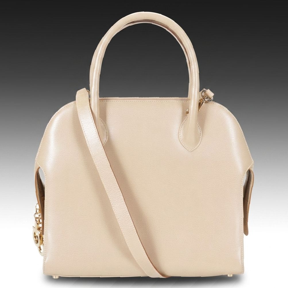 Salvatore Ferragamo Two-Way Top Handle Bag in Beige Leather
