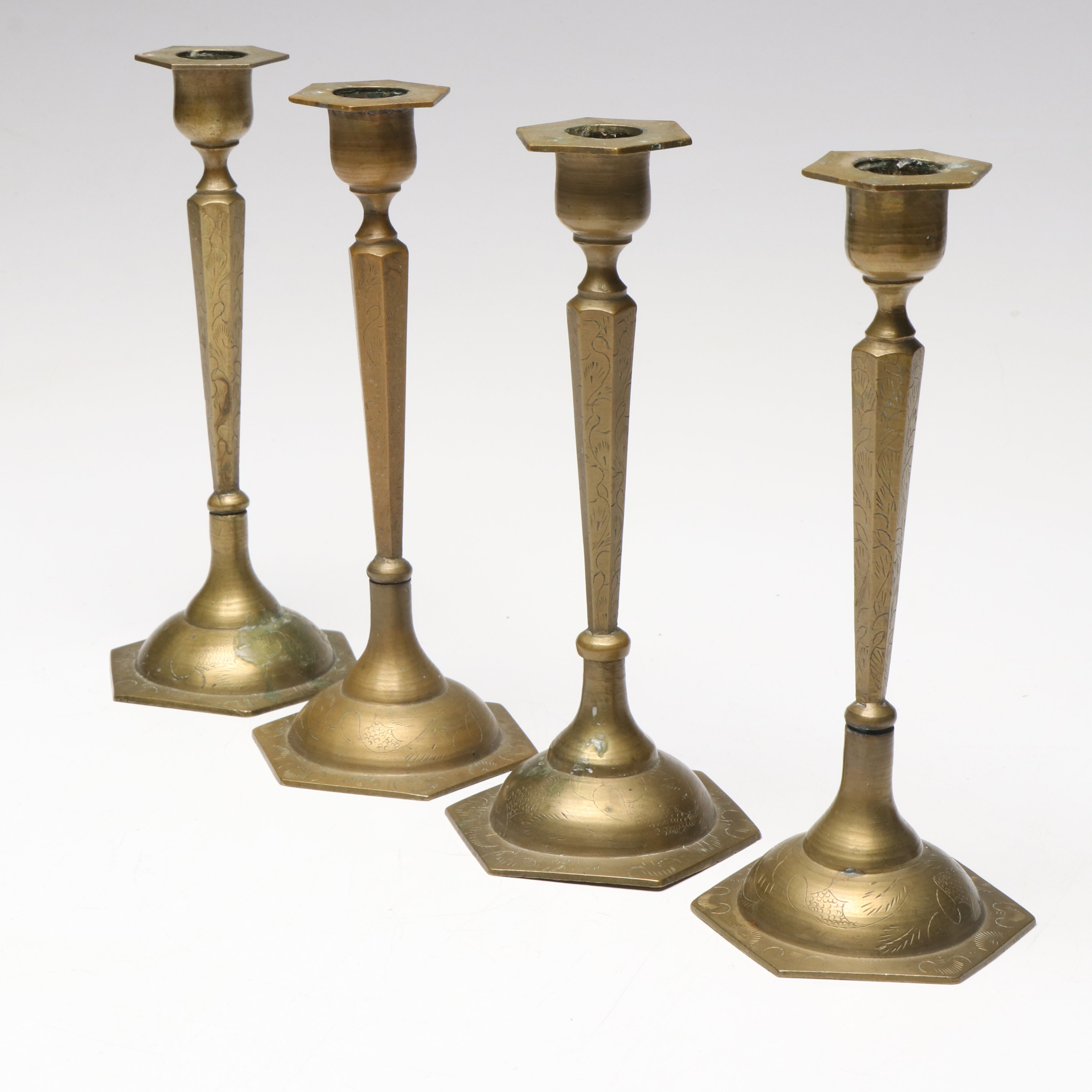Etched Brass Tray and Candlesticks with New Haven Desk Clock and More