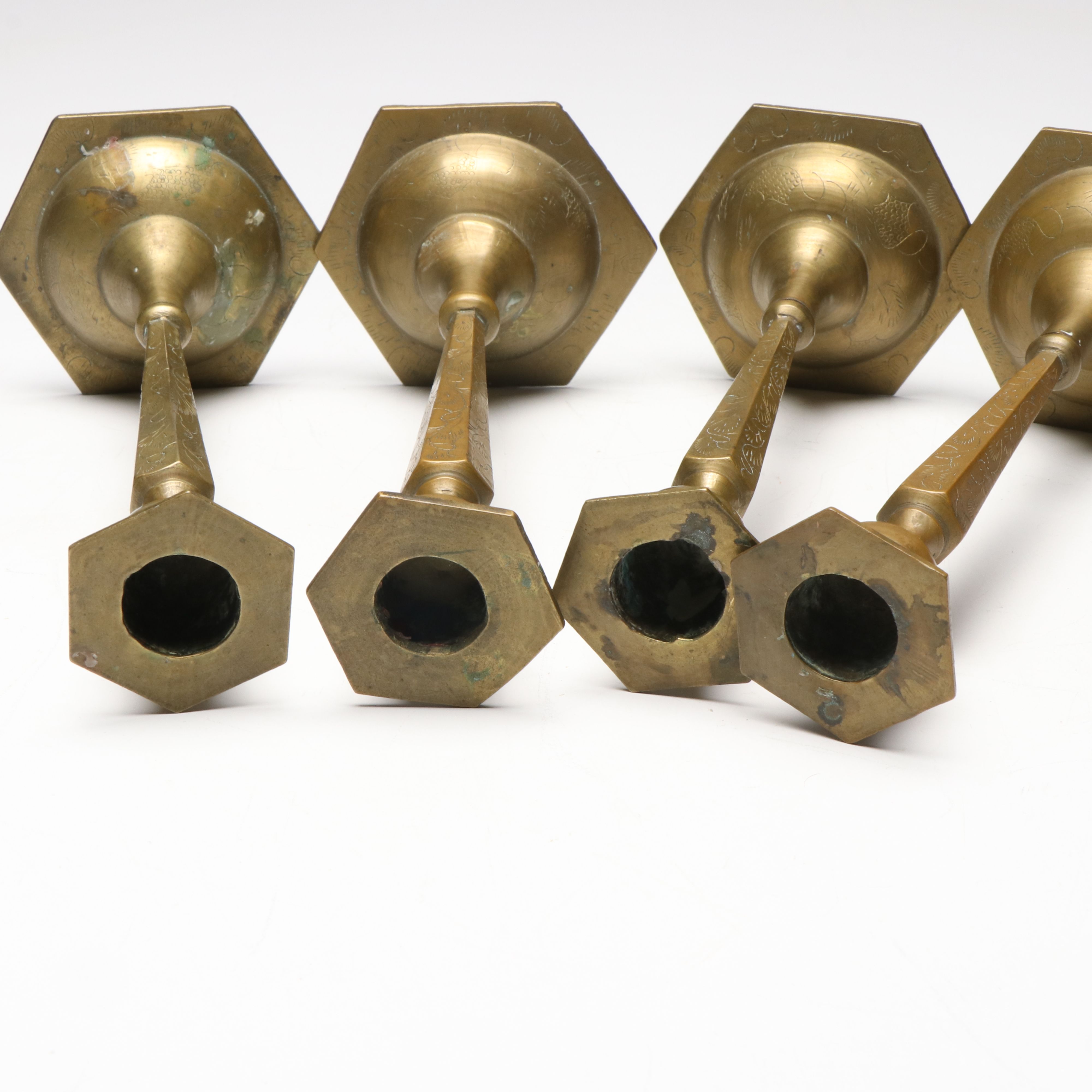 Etched Brass Tray and Candlesticks with New Haven Desk Clock and More