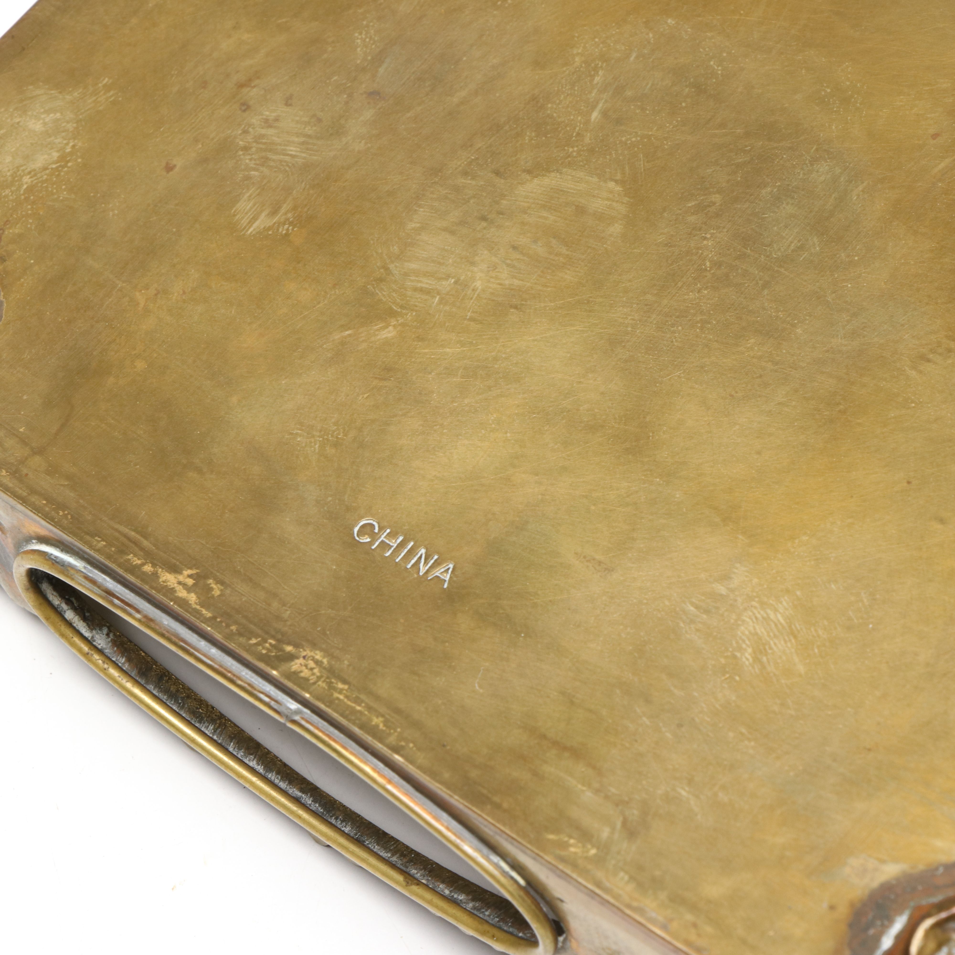 Etched Brass Tray and Candlesticks with New Haven Desk Clock and More