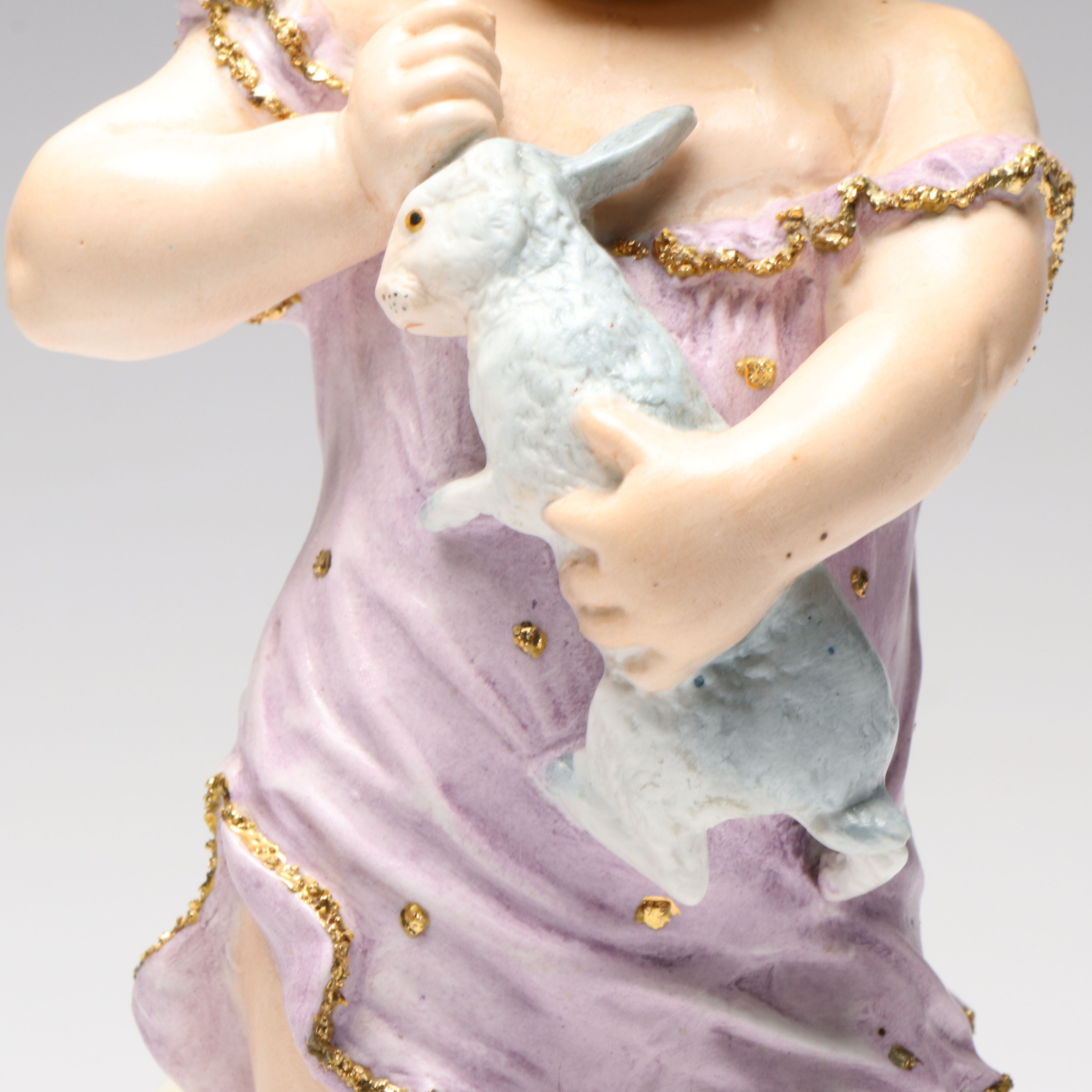 Victorian Style Girl with Rabbit Bisque Figurine, 20th Century