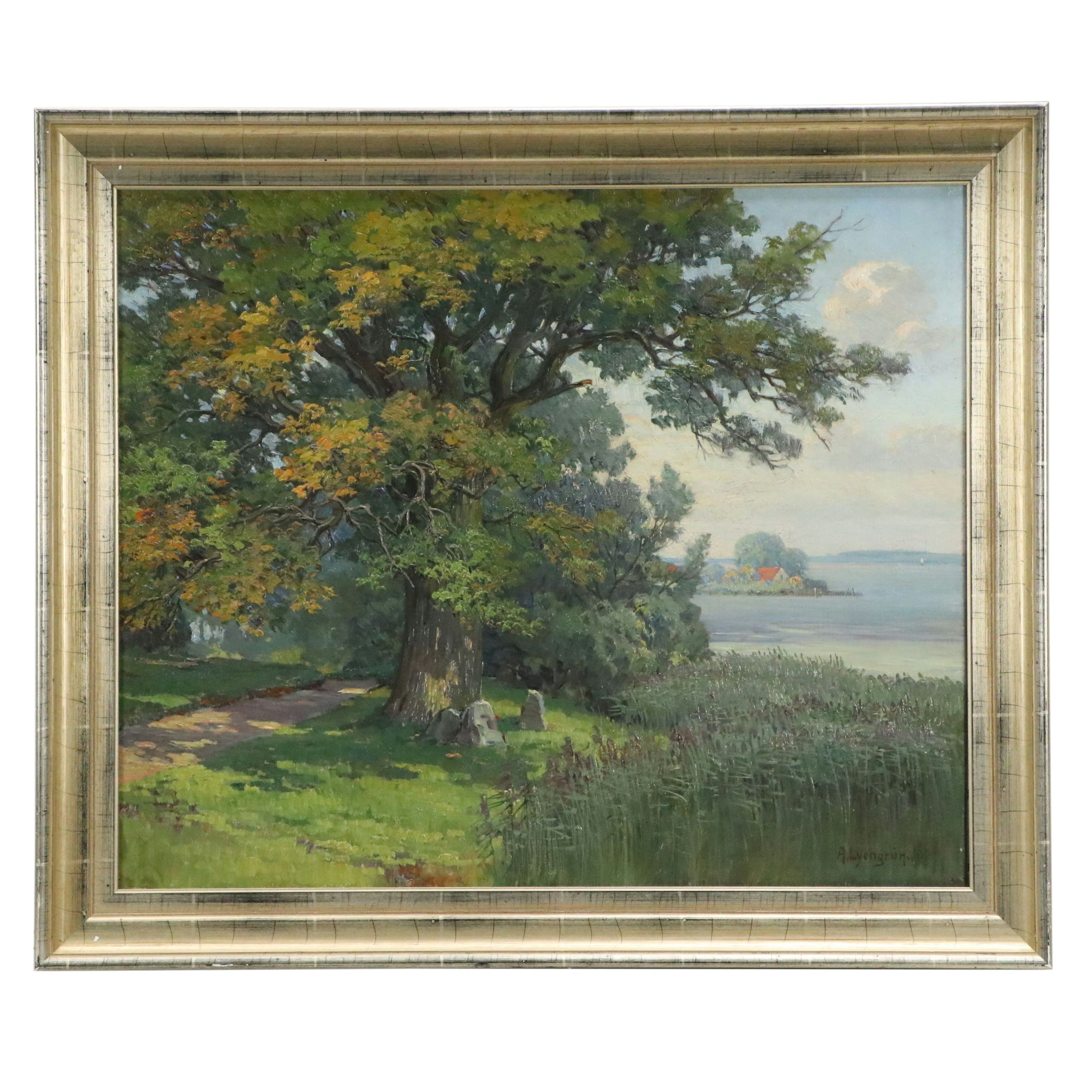 Arnold Lyongrün Landscape Oil Painting "Königreiche am Niedersee," 1930s