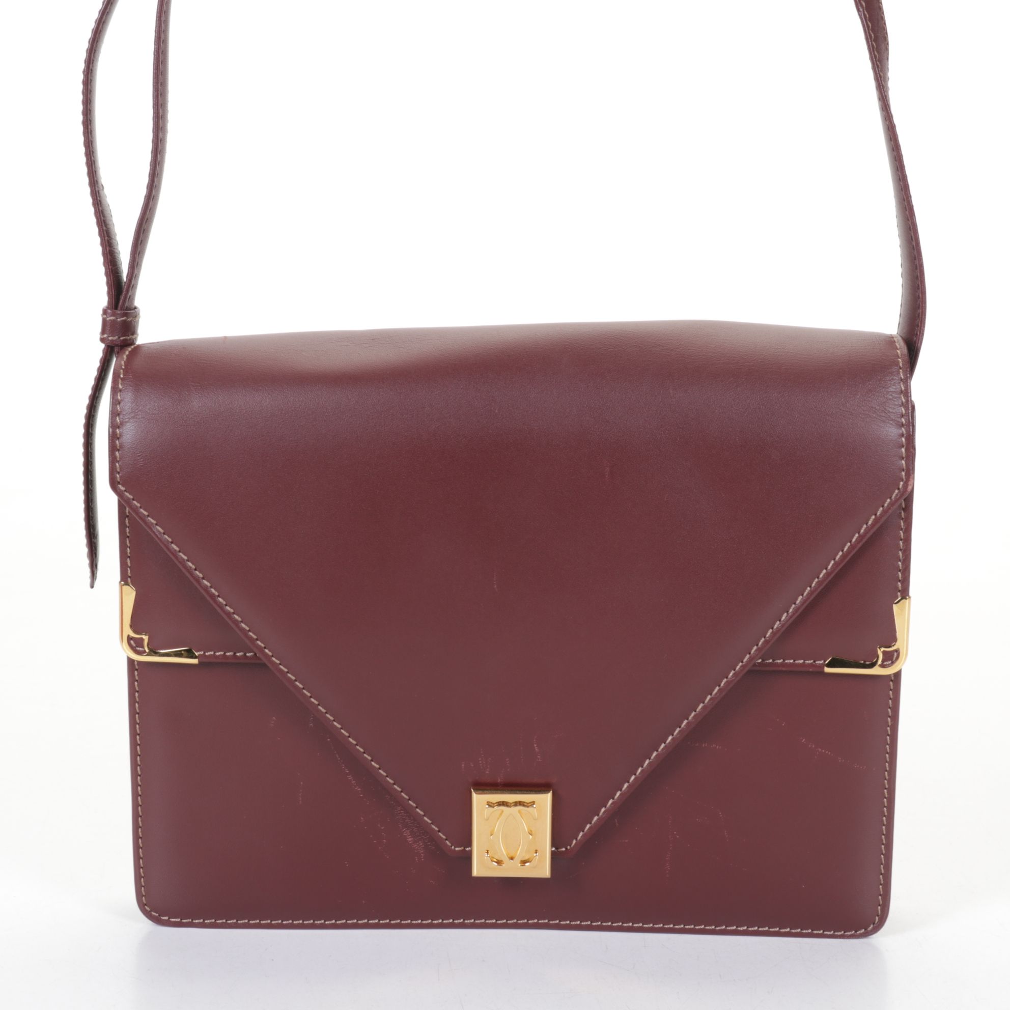Cartier Must de Cartier Burgundy Leather Envelope Flap Shoulder Bag